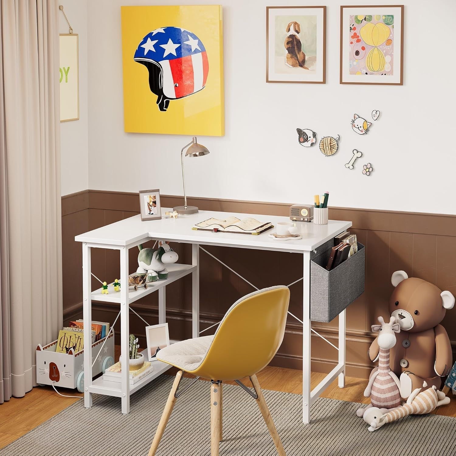 40 Inch L Shaped Desk With Reversible Storage Shelves White