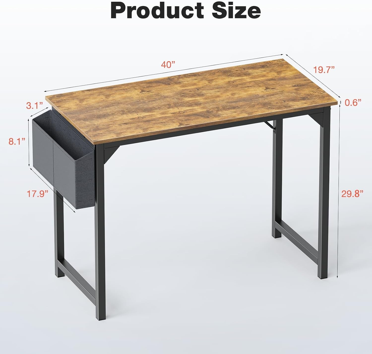 40 Inch Office Desk With Storage Bag For Home Office