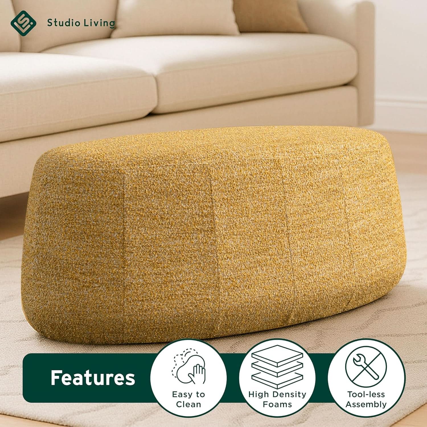 40-Inch Oval Upholstered Ottoman For Modern Living