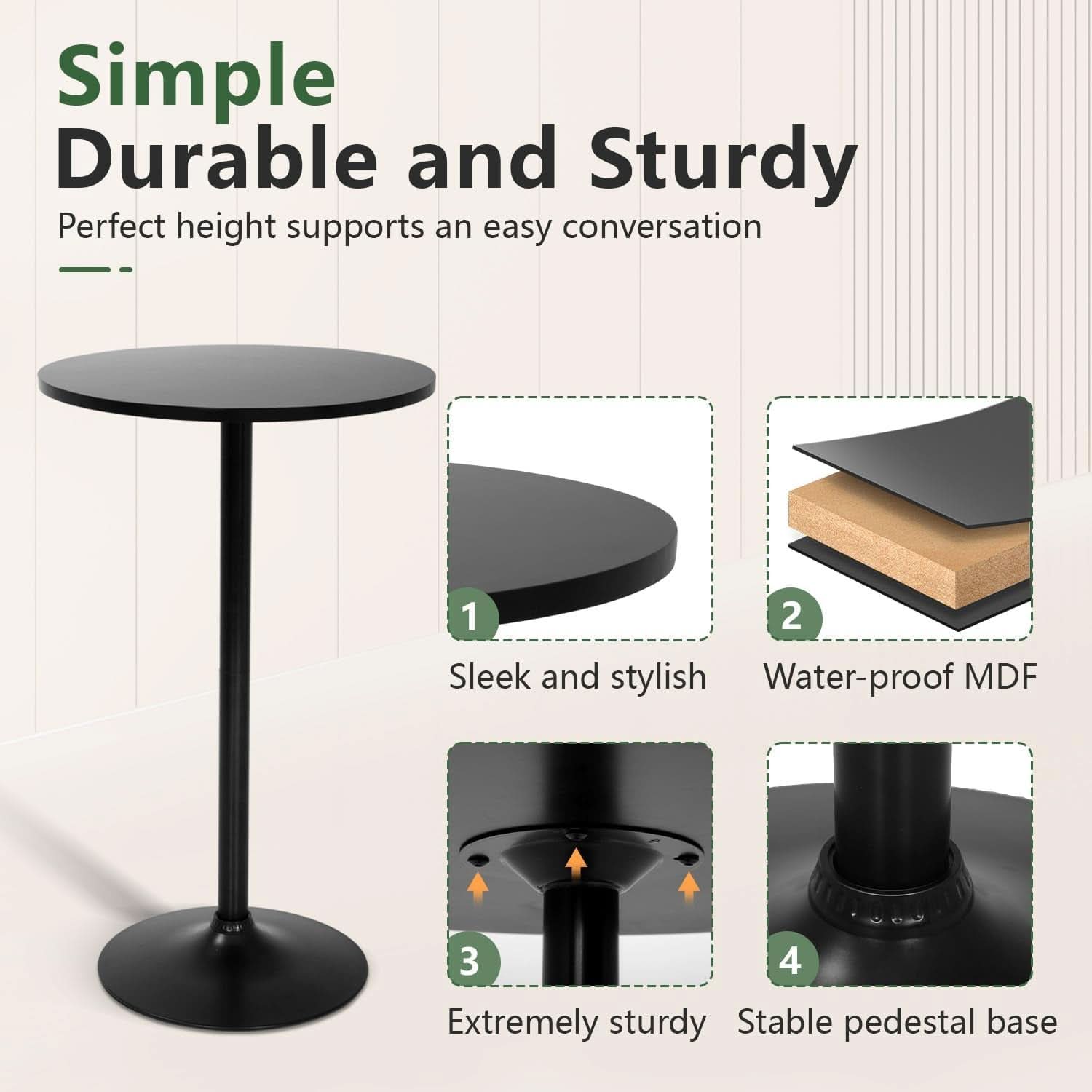 40 Inch Round Bistro Pub Table Steel Frame Construction