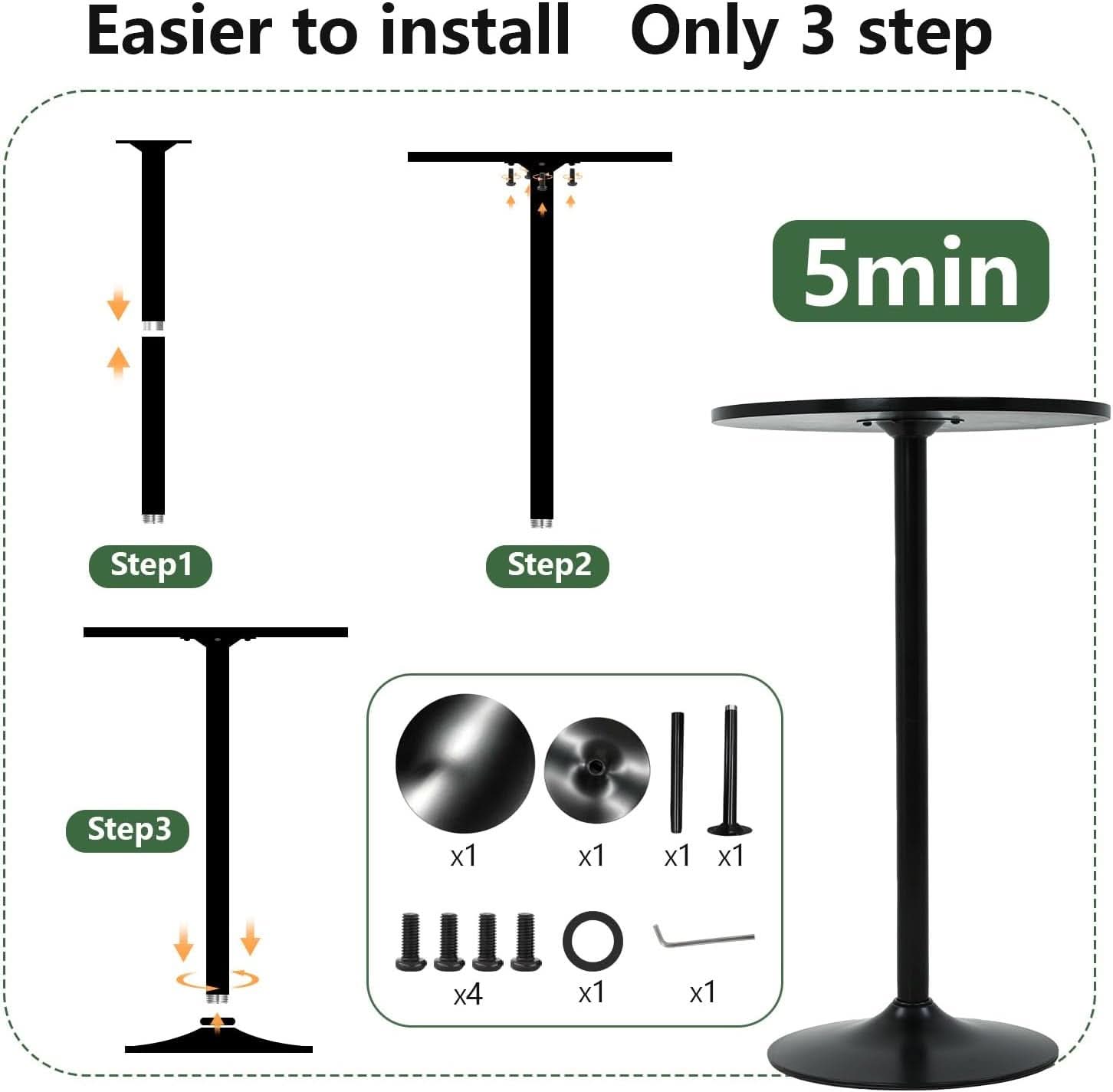 40 Inch Round Bistro Pub Table Steel Frame Construction