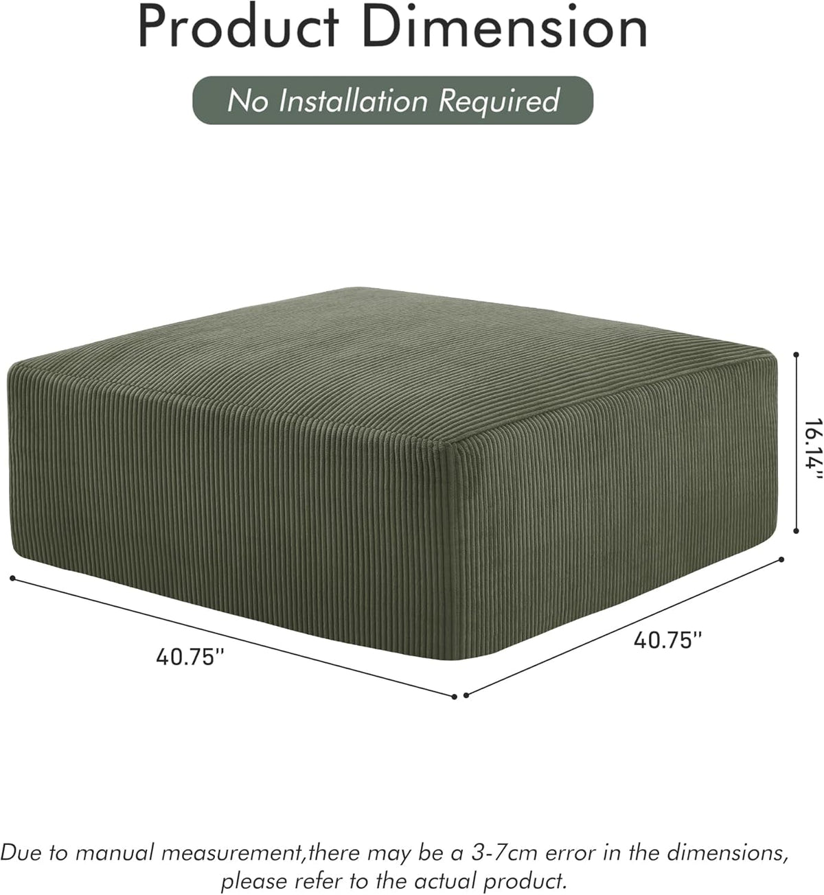 40 Inch Square Corduroy Ottoman Footstool ForestGreen