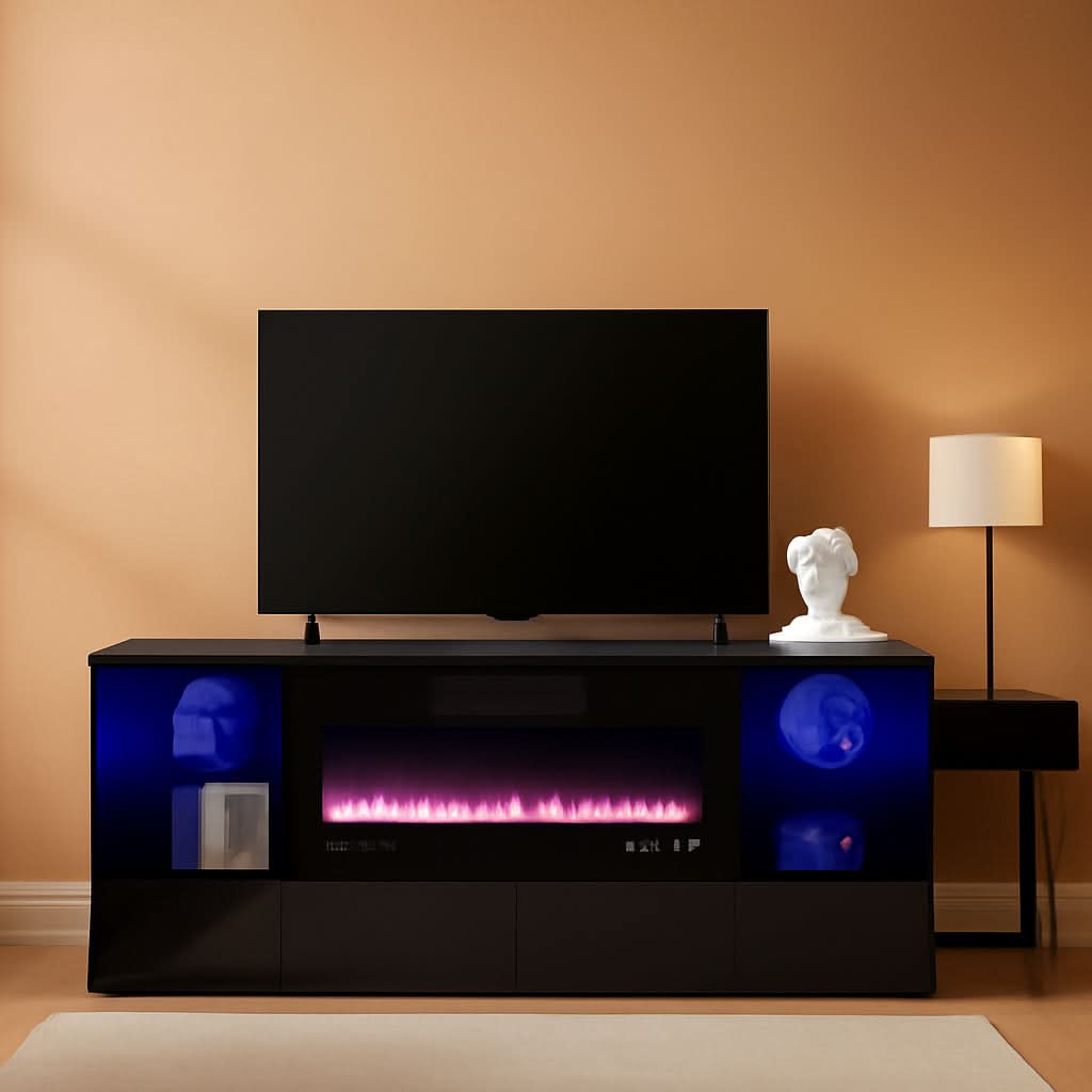 40 Inch TV Stand With Electric Fireplace And LED Lights