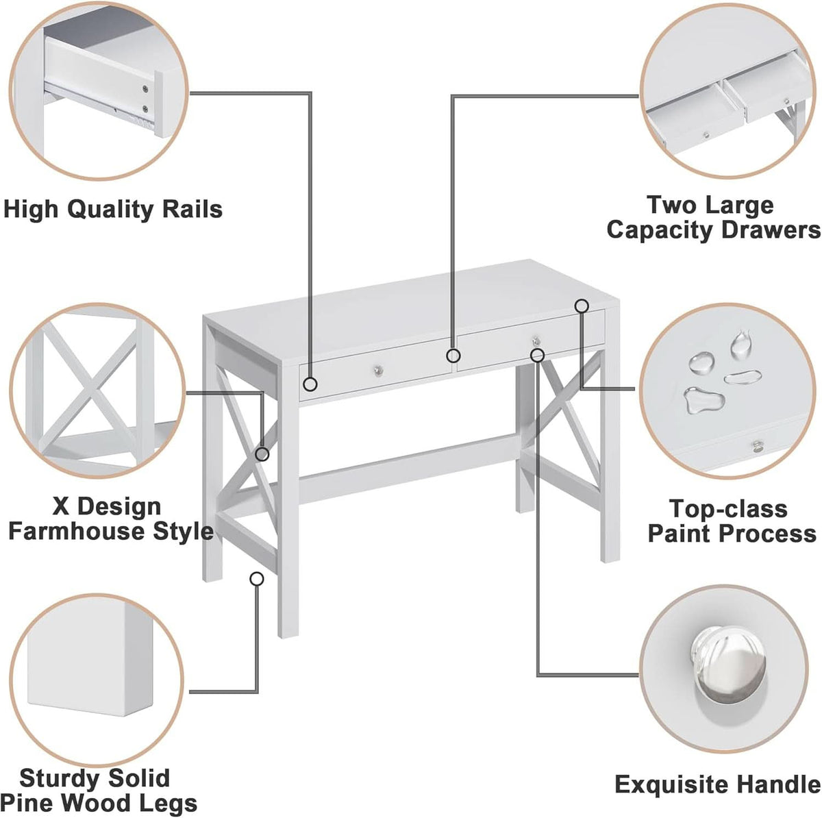 40 Inch White Computer Desk For Home Office Use And Study