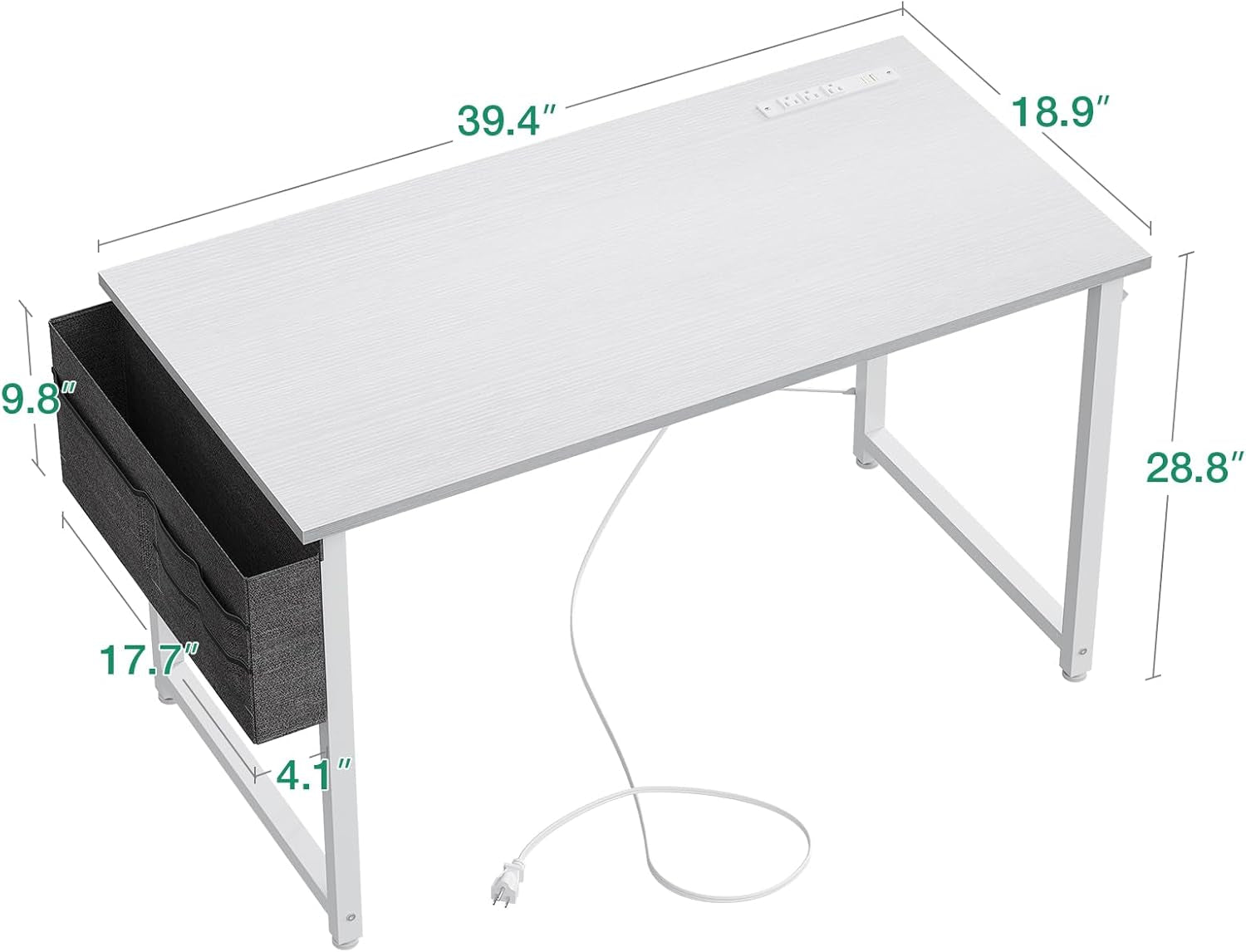 40 Inch White Desk With USB Port And Power Outlets