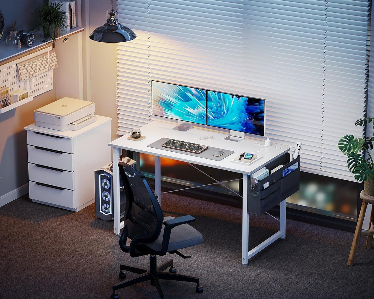 40 Inch White Desk With USB Port And Power Outlets