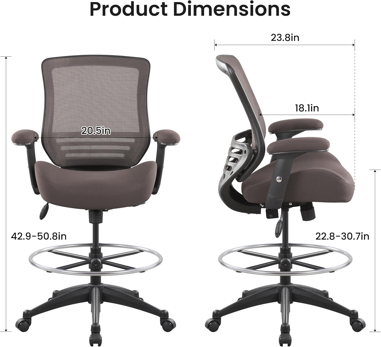 400Lb Mesh Drafting Chair With Height Adjustable Foot Ring