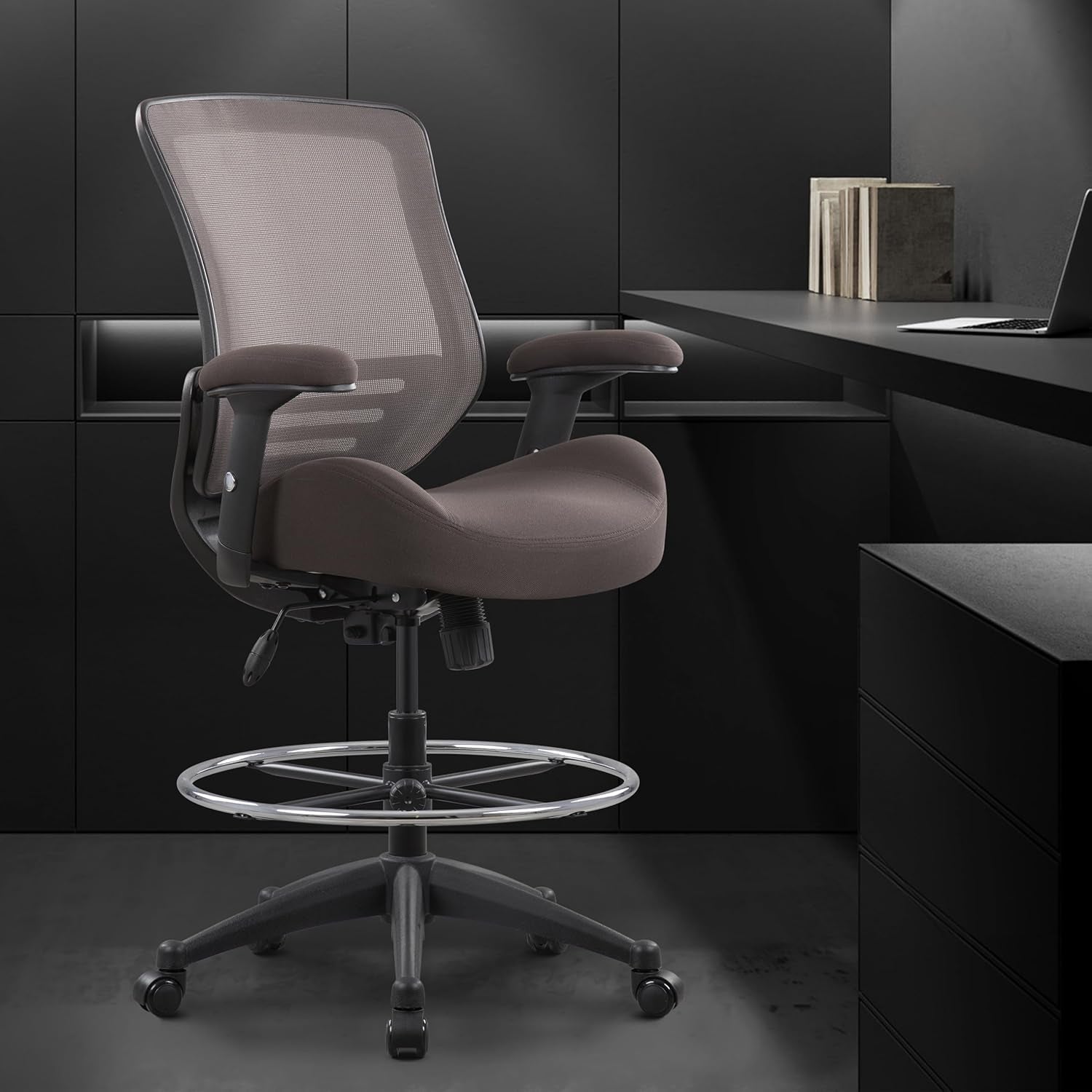400Lb Mesh Drafting Chair With Height Adjustable Foot Ring