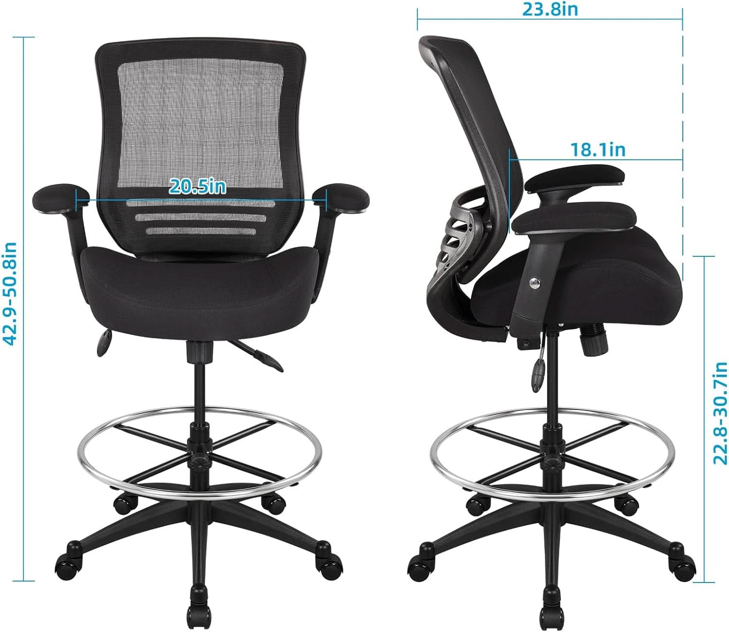 400Lbs Ergonomic Drafting Chair Height Adjustable Foot Ring