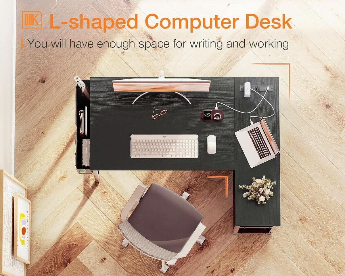 40In L Shaped Gaming Desk With Power Outlets Black