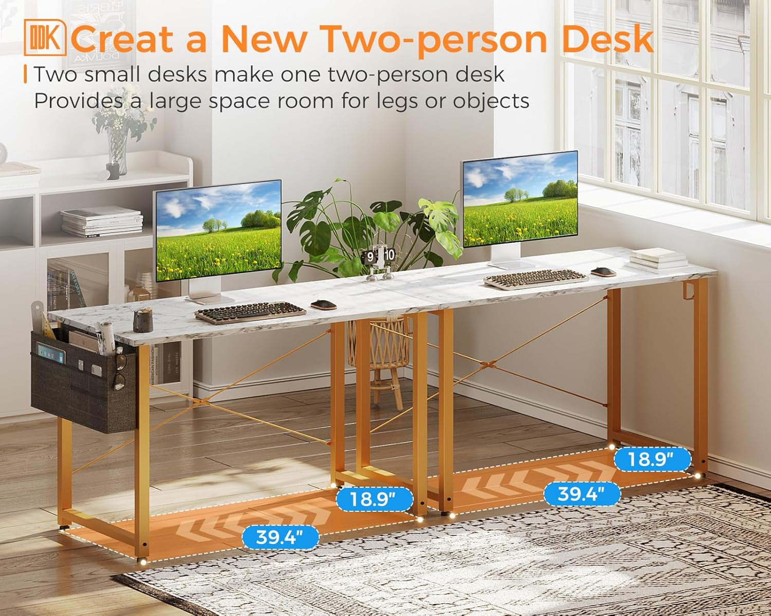 40Inch Computer Desk With Storage White Marble Top