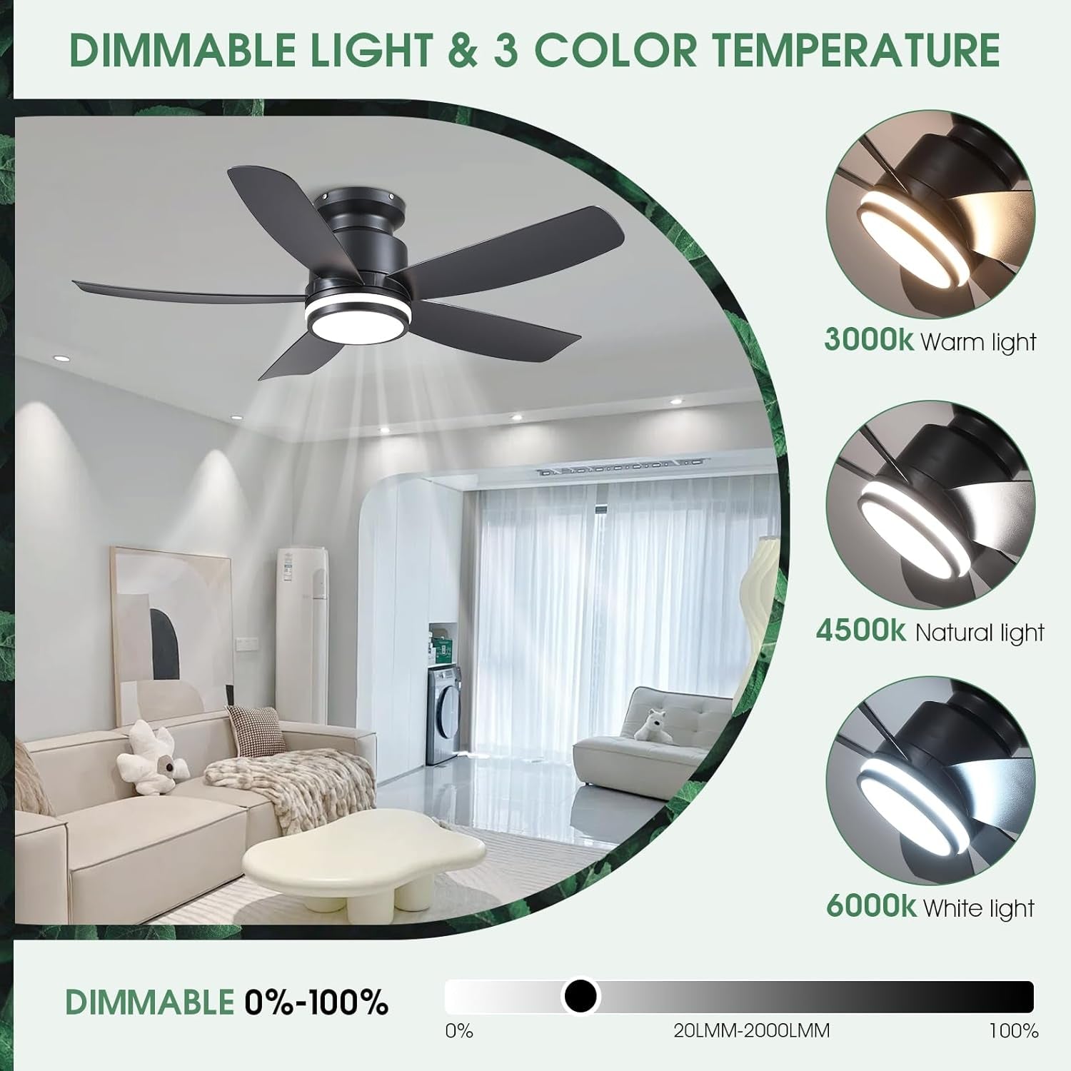 41 Inch Ceiling Fan Black Finish Remote App Control