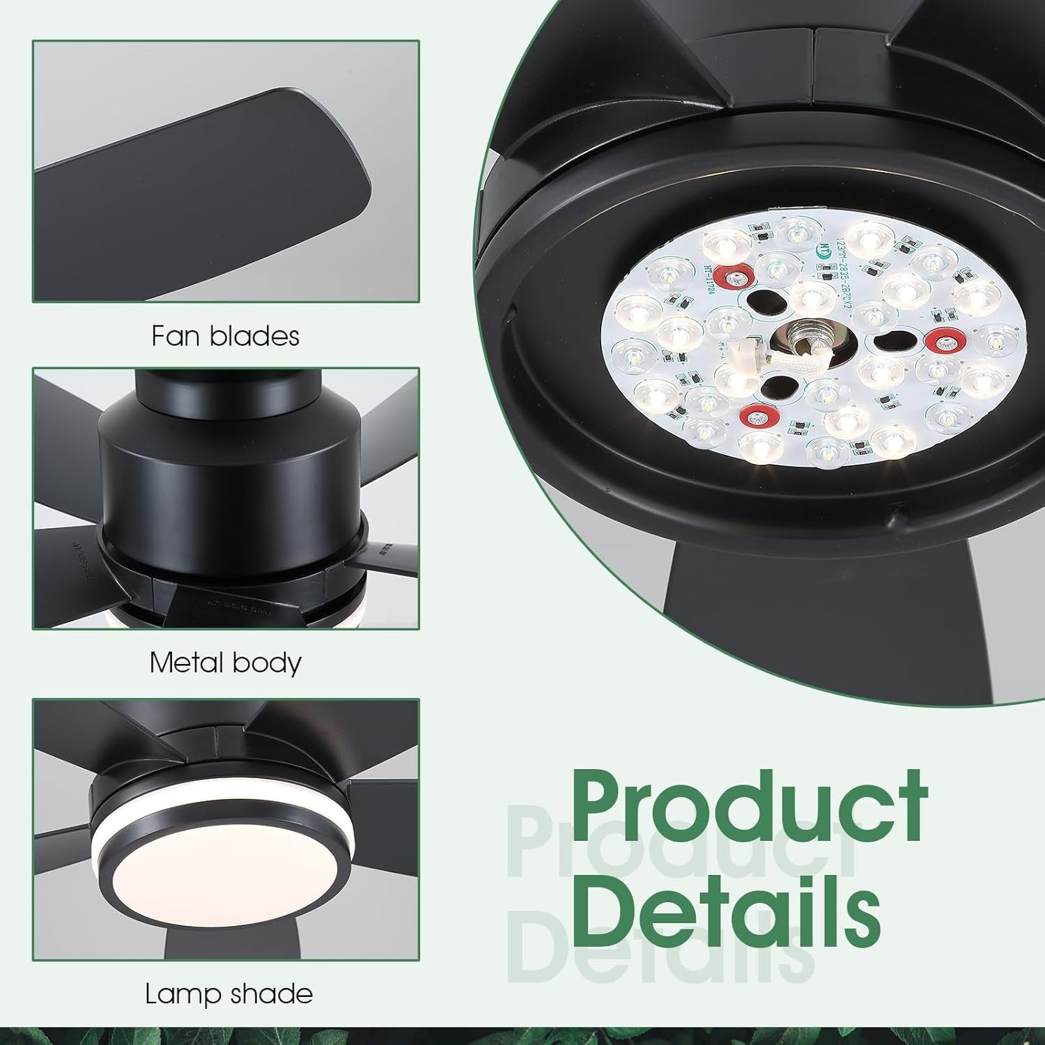 41 Inch Ceiling Fan Black Finish Remote App Control