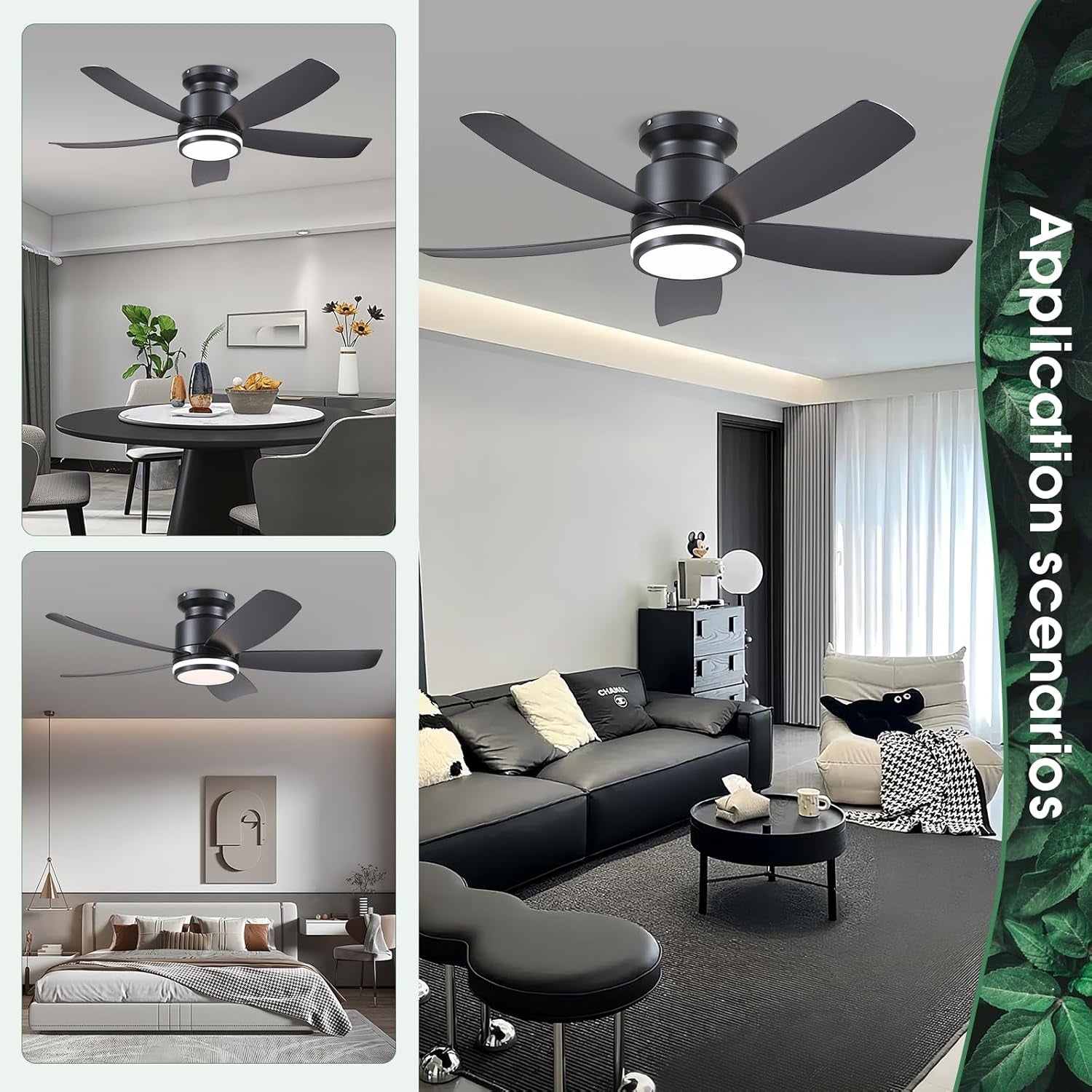 41 Inch Ceiling Fan Black Finish Remote App Control