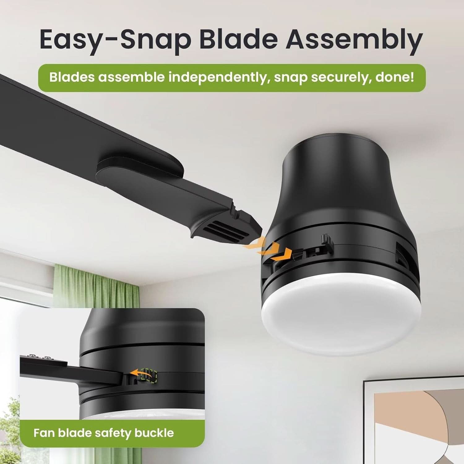 42 Inch Black Ceiling Fan With Light Energy Efficient