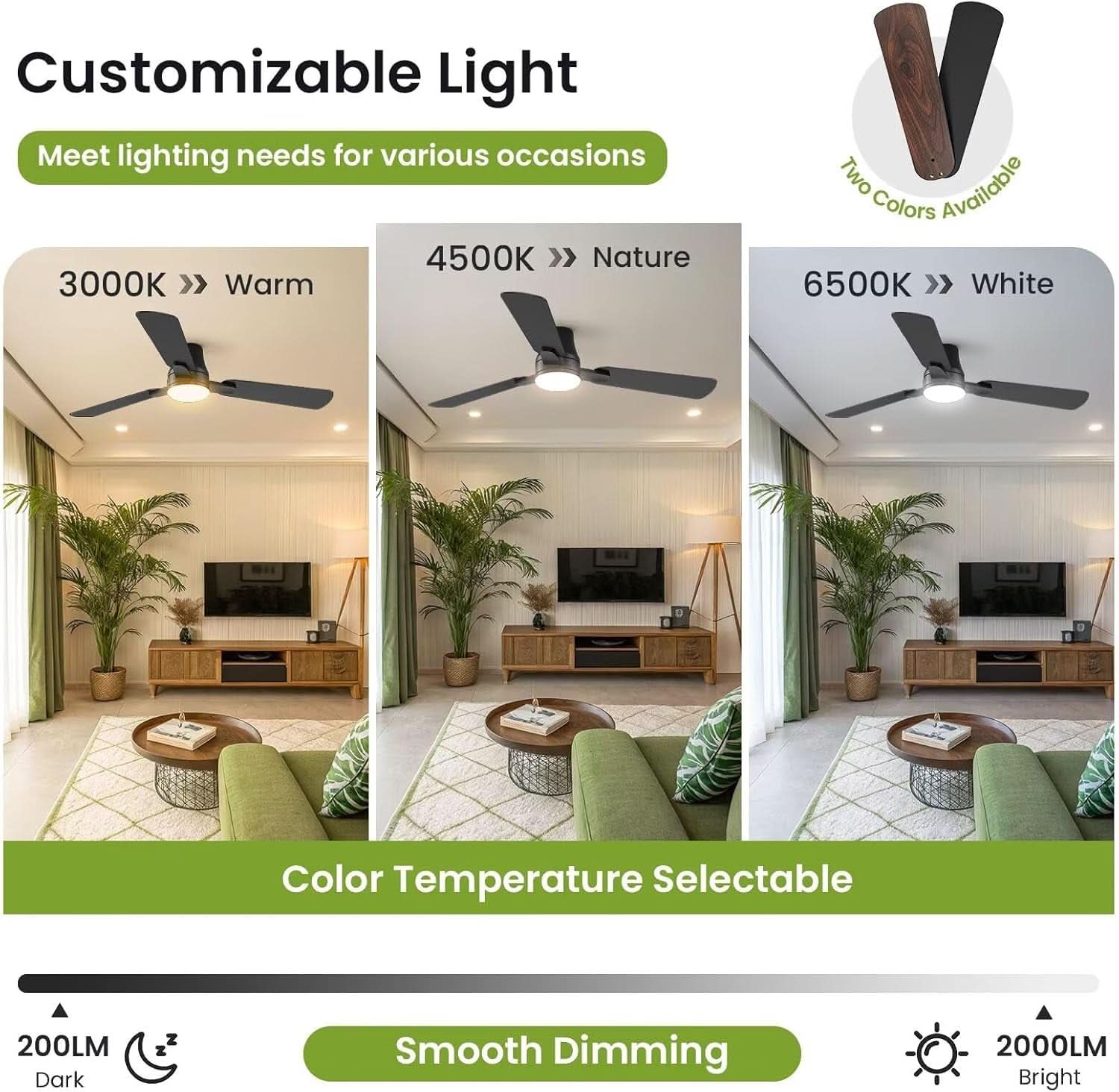 42 Inch Black Ceiling Fan With Light Energy Efficient