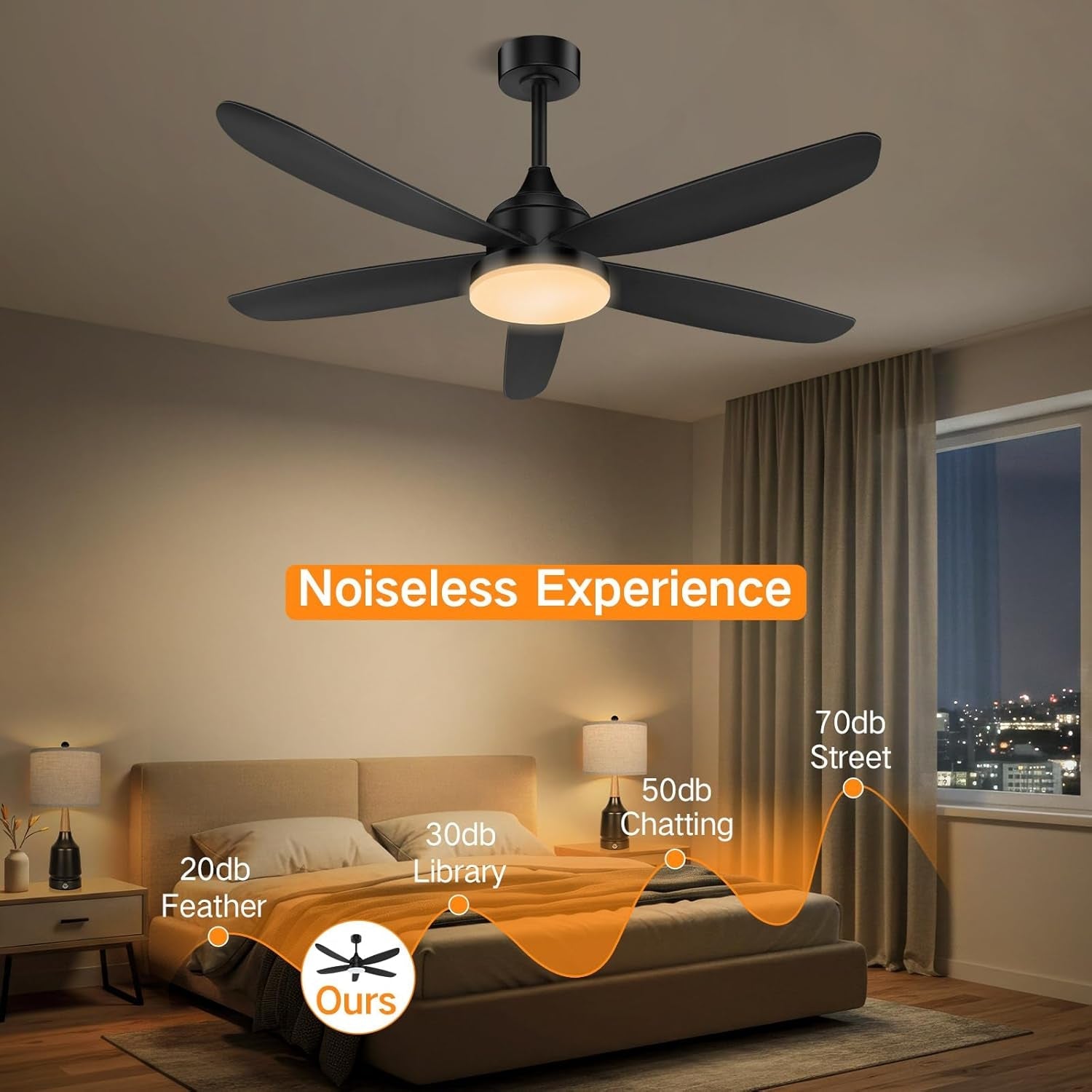 42 Inch Black Ceiling Fan With Remote App Control LED Light