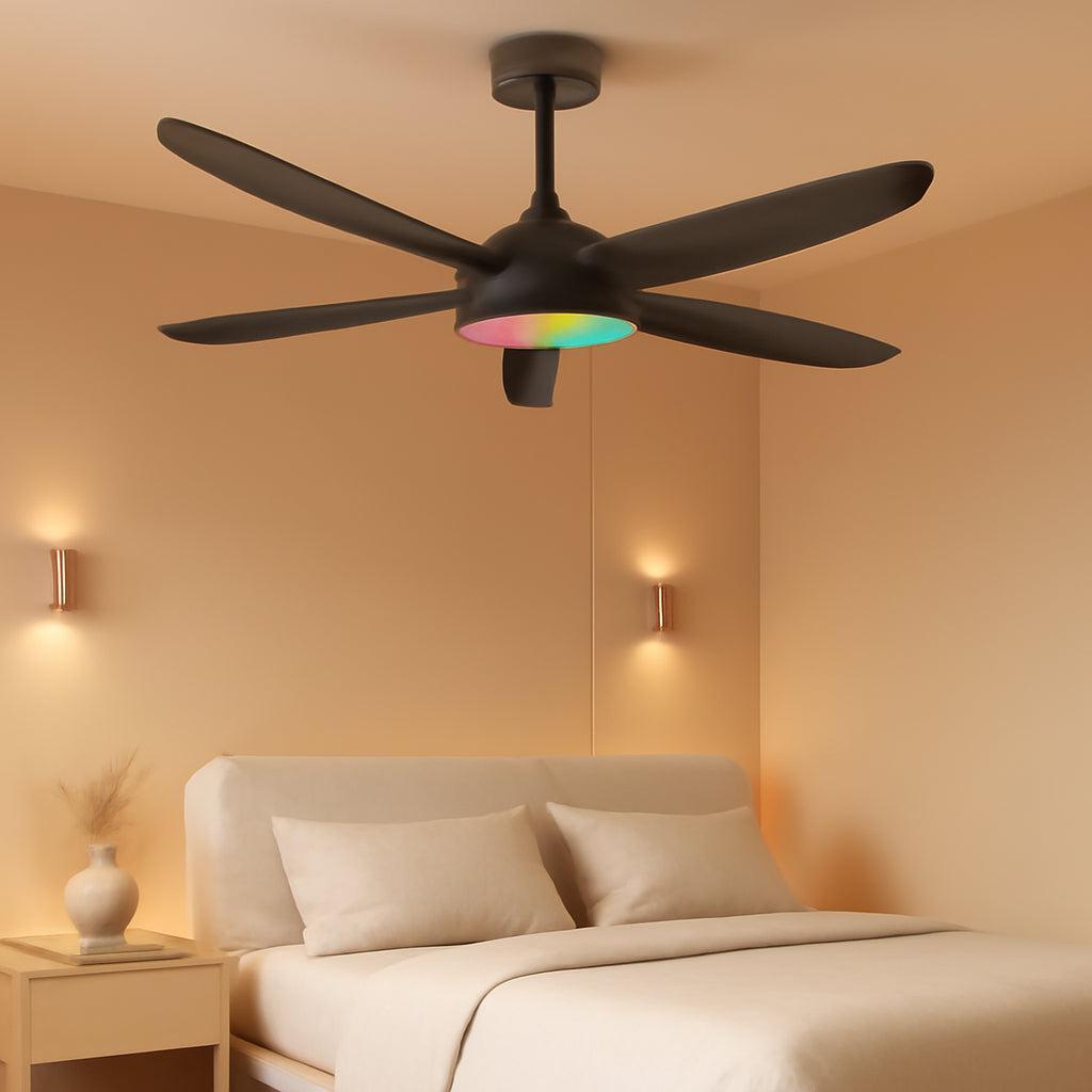 42 Inch Black Ceiling Fan With Remote App Control LED Light
