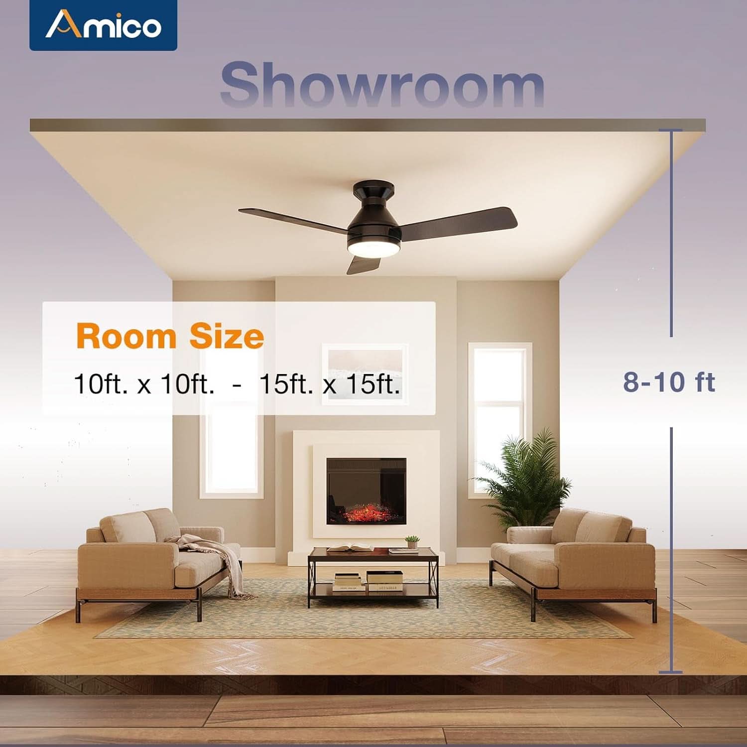 42 Inch Black Low Profile Ceiling Fan With Light And Remote