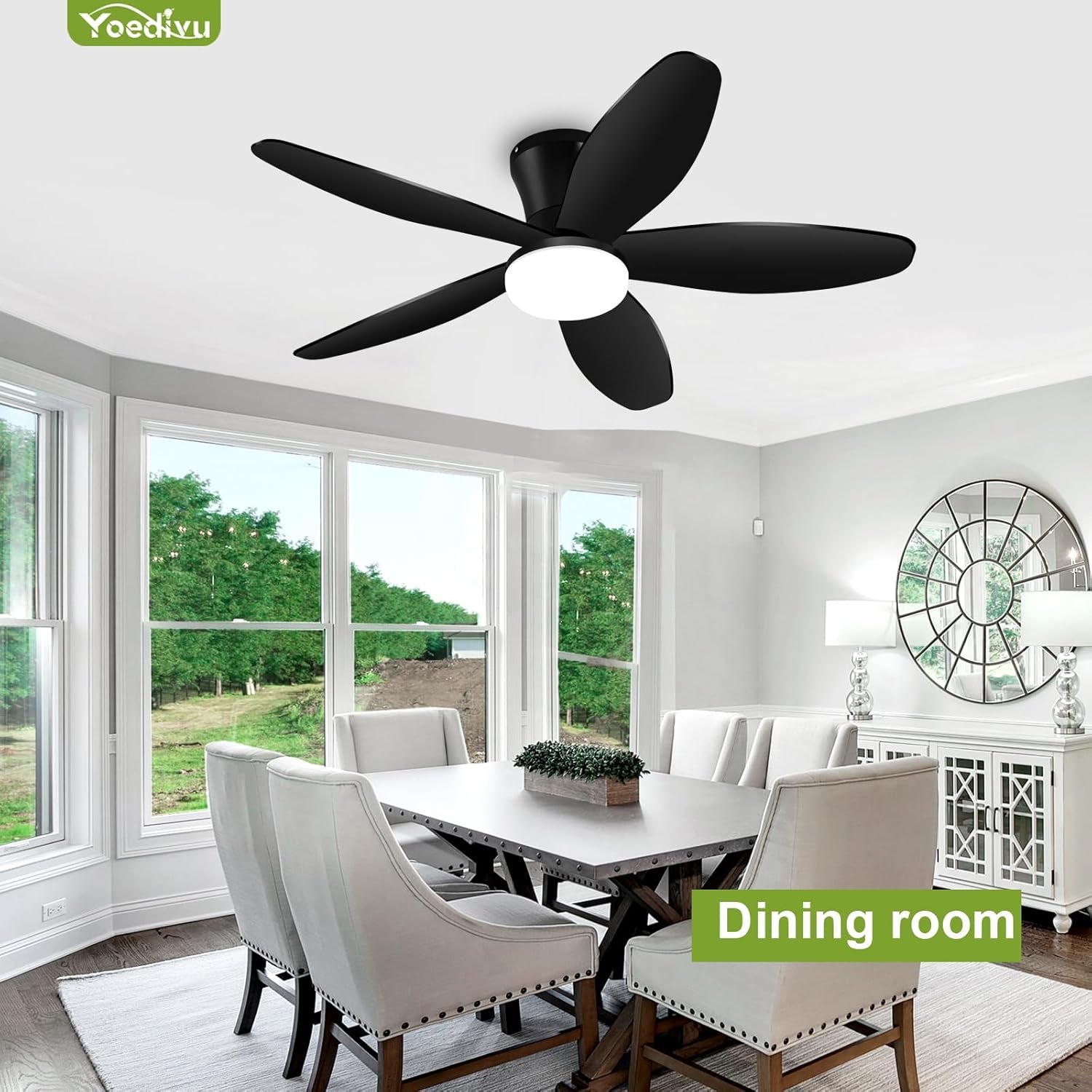 42 Inch Black Low Profile Ceiling Fan With Light Remote
