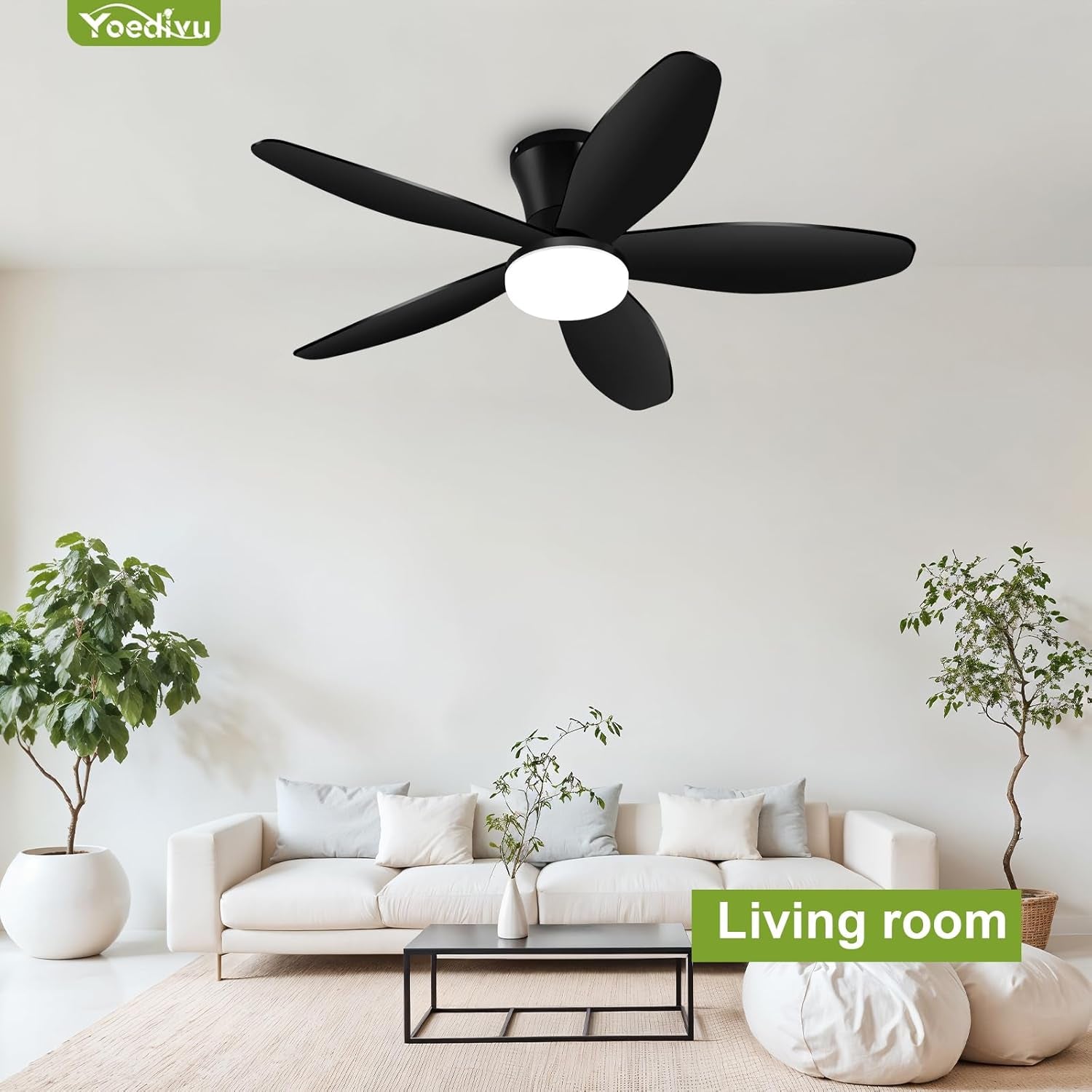 42 Inch Black Low Profile Ceiling Fan With Light Remote