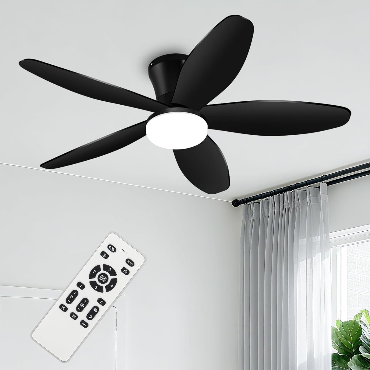 42 Inch Black Low Profile Ceiling Fan With Light Remote