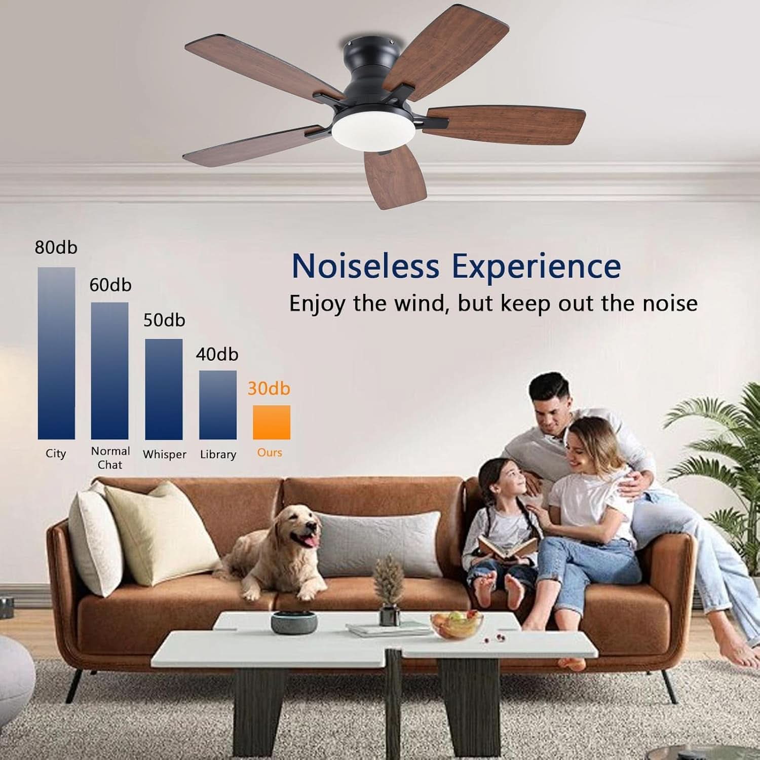 42 Inch Brown Ceiling Fan With Remote Lighting App Control