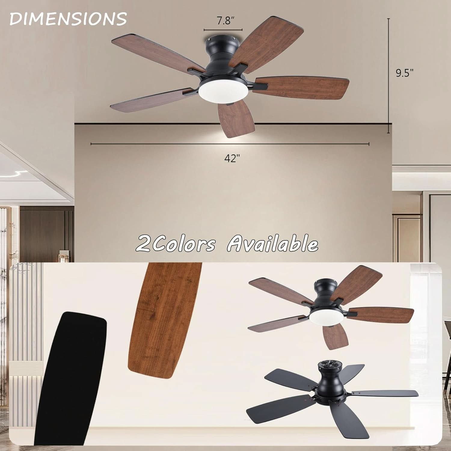 42 Inch Brown Ceiling Fan With Remote Lighting App Control