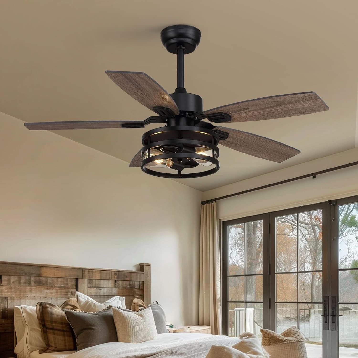 42 Inch Caged Ceiling Fan With Remote Control For Indoor And Outdoor