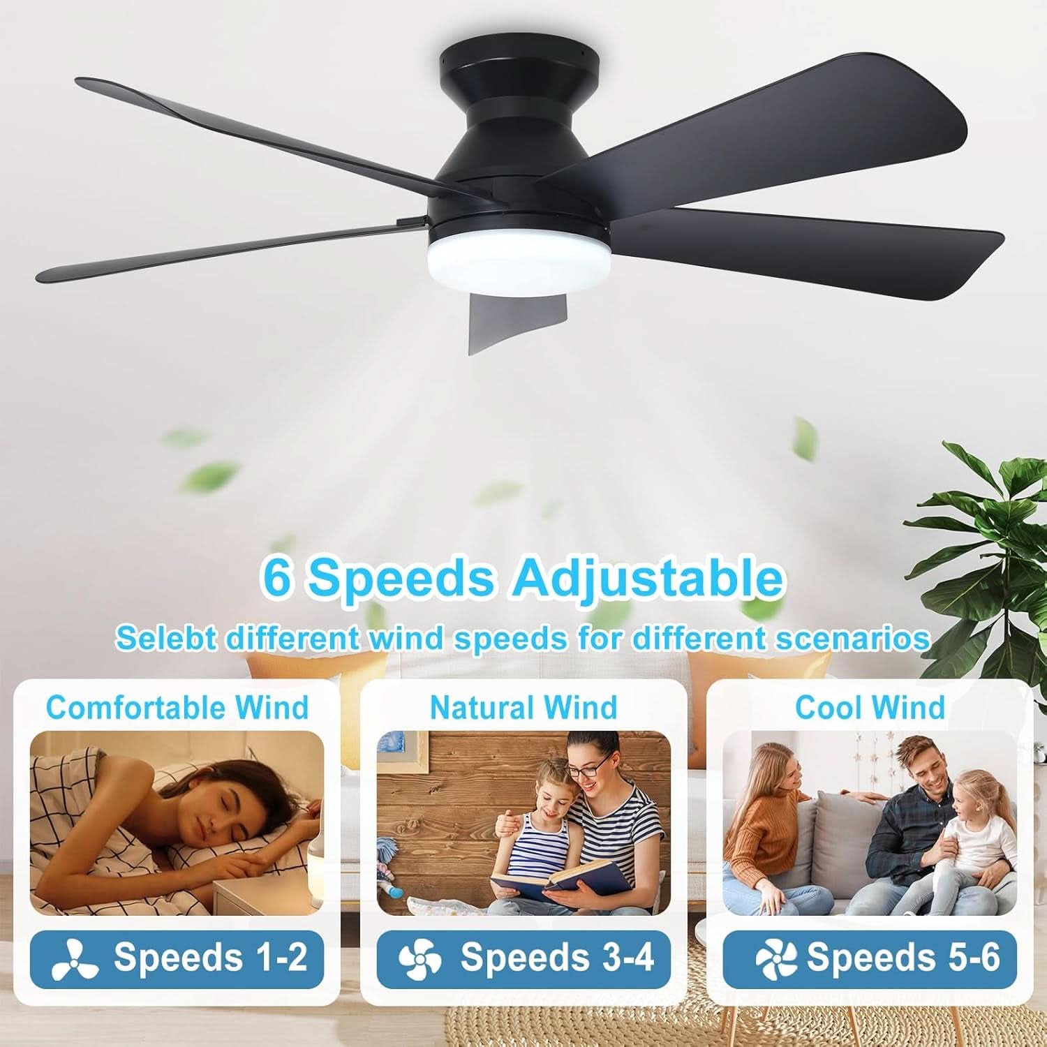 42 Inch Ceiling Fan With Dimmable LED Light Remote