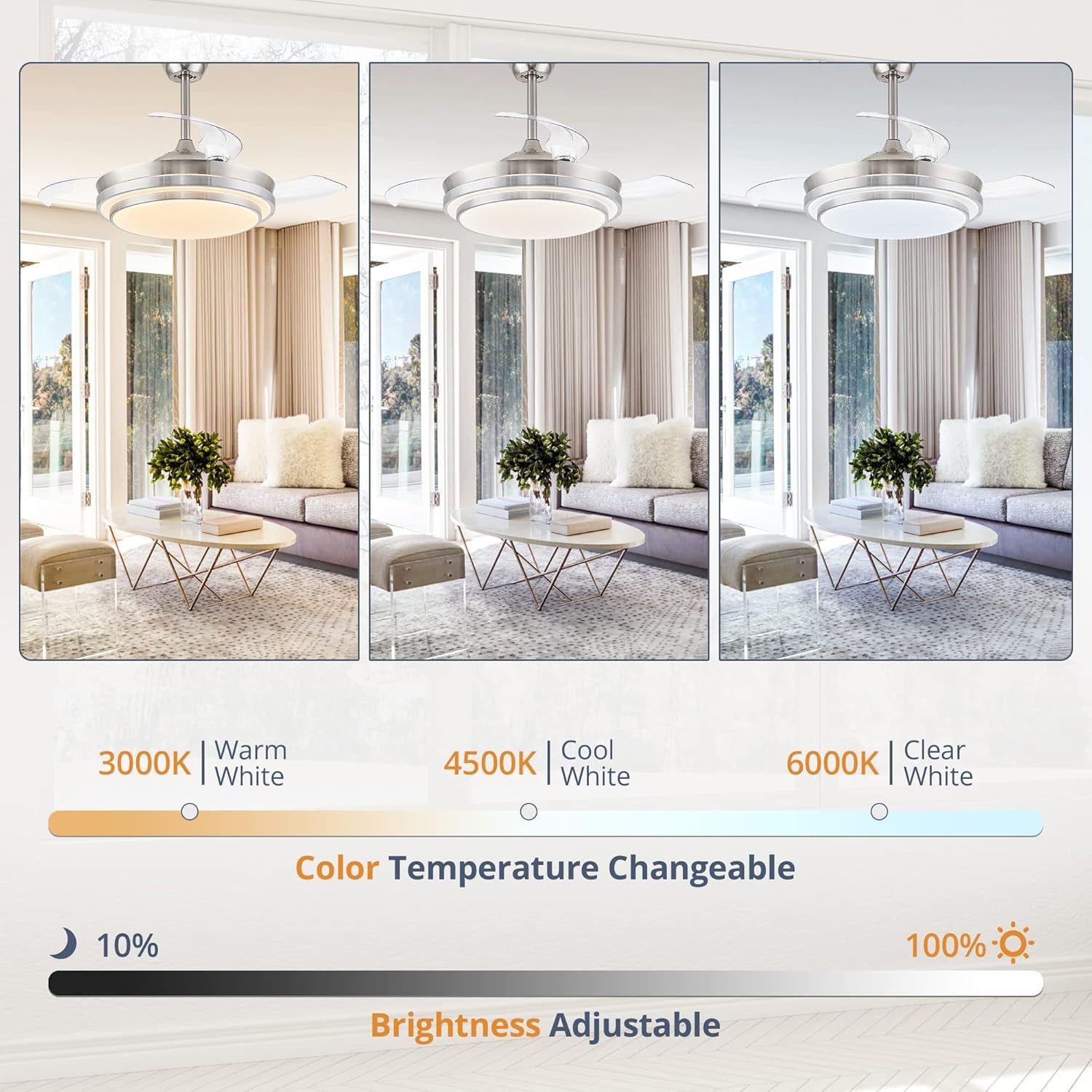 42 Inch Ceiling Fan With Dimmable Lighting And Remote Control