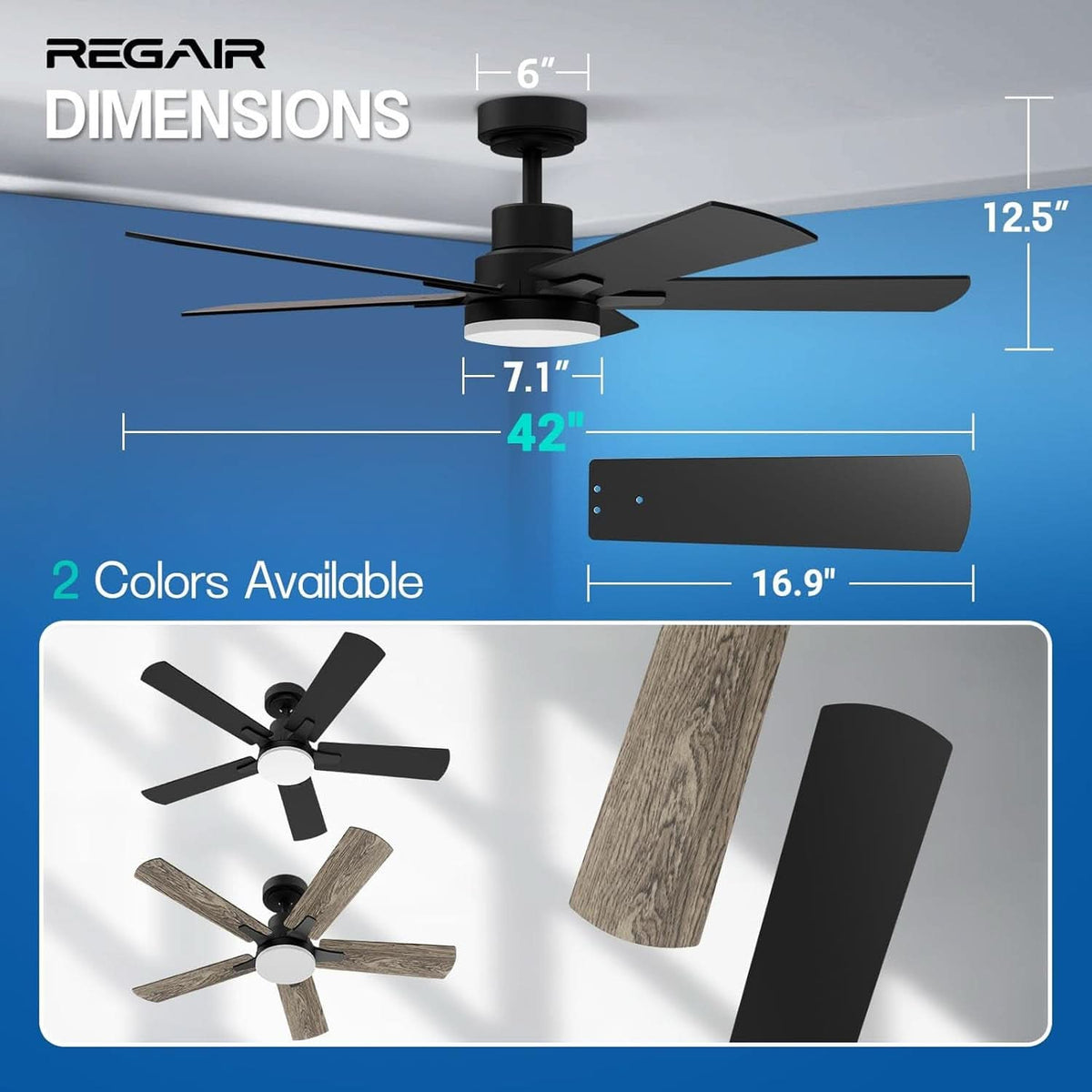 42 Inch Ceiling Fan With Light Remote DC Motor 3CCT Black