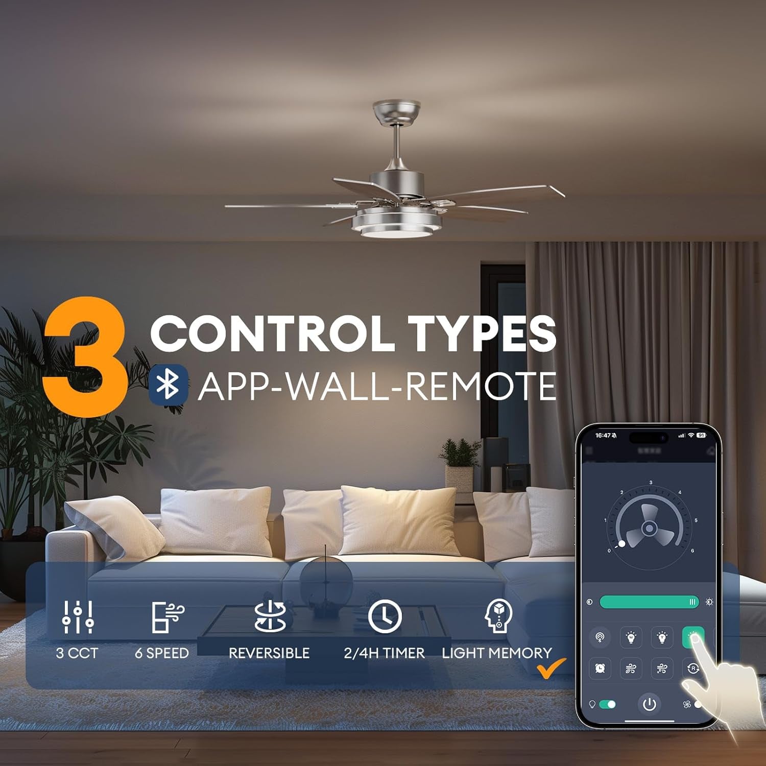42 Inch Ceiling Fan With Remote Control And Dimmable LED