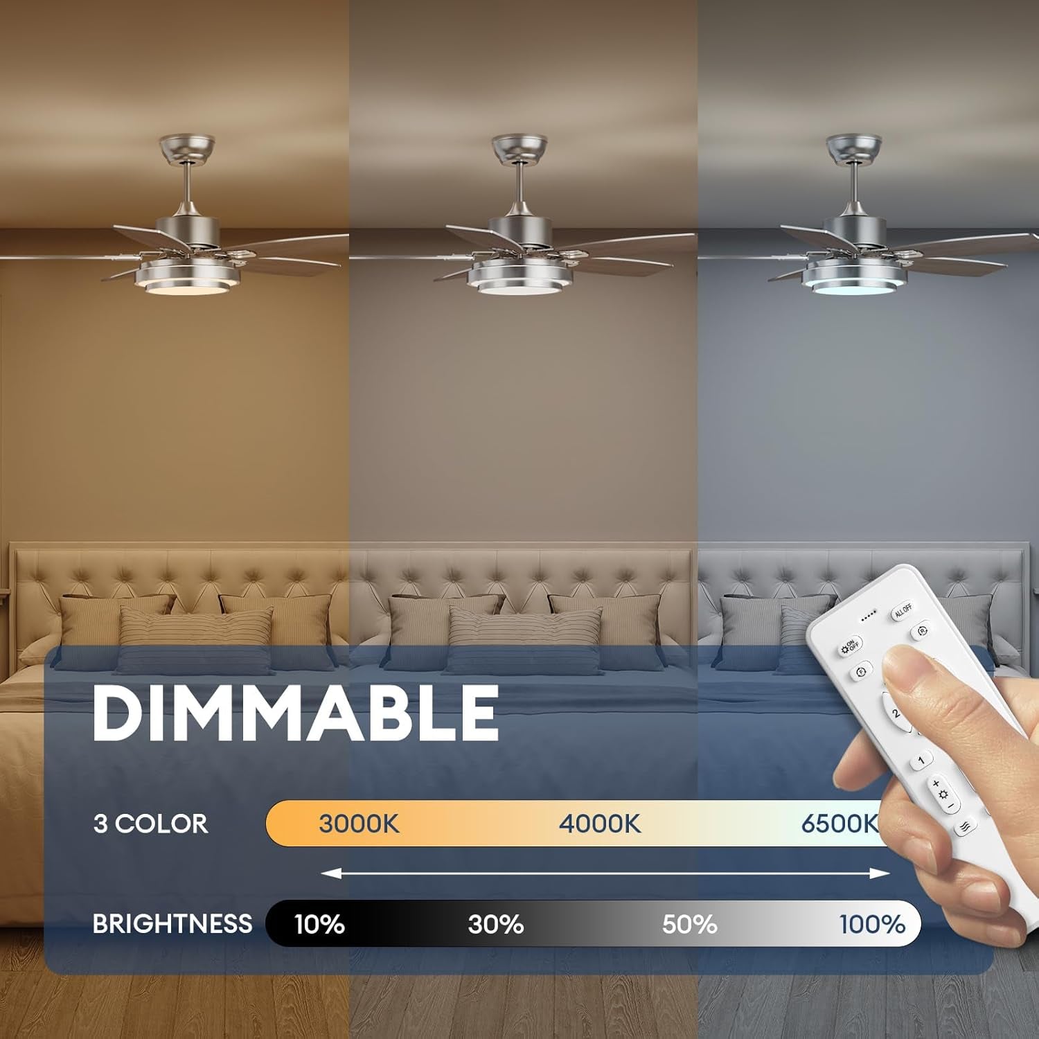 42 Inch Ceiling Fan With Remote Control And Dimmable LED