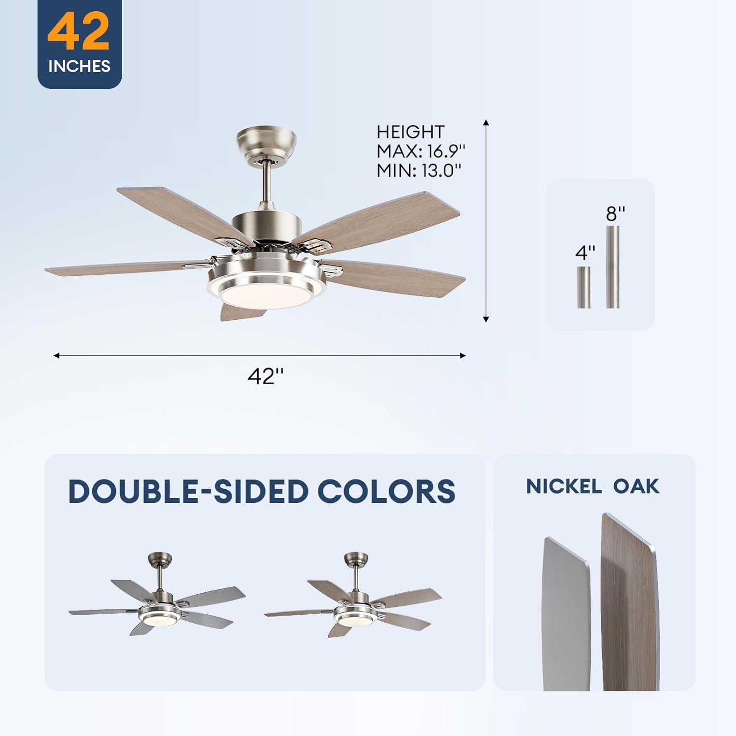 42 Inch Ceiling Fan With Remote Control And Dimmable LED