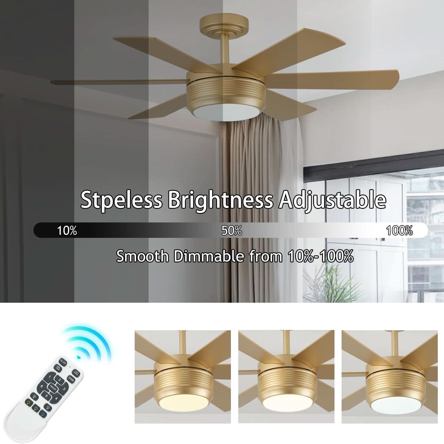 42 Inch Ceiling Fan With Remote Dimmable LED Lighting