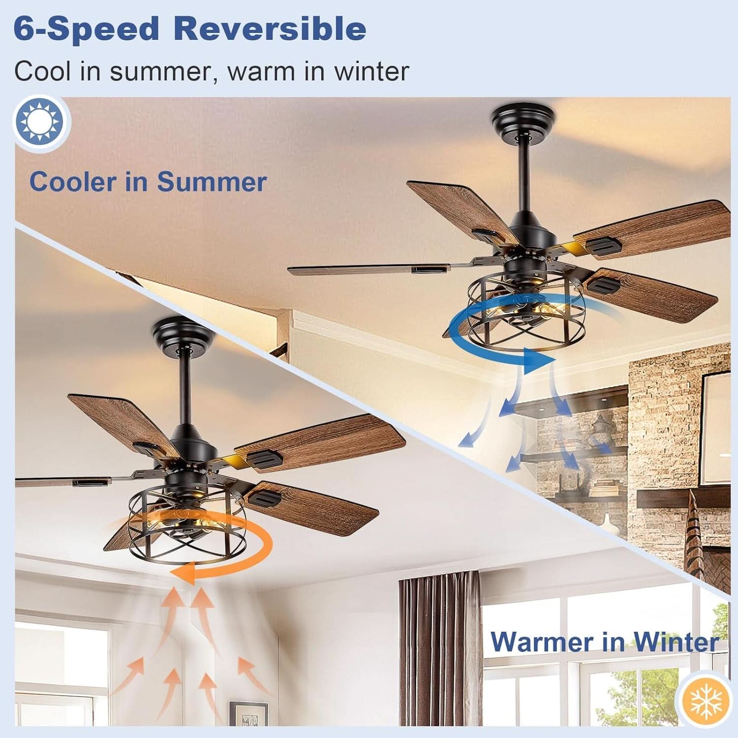 42 Inch Farmhouse Cage Ceiling Fan With Remote E26 Bulbs