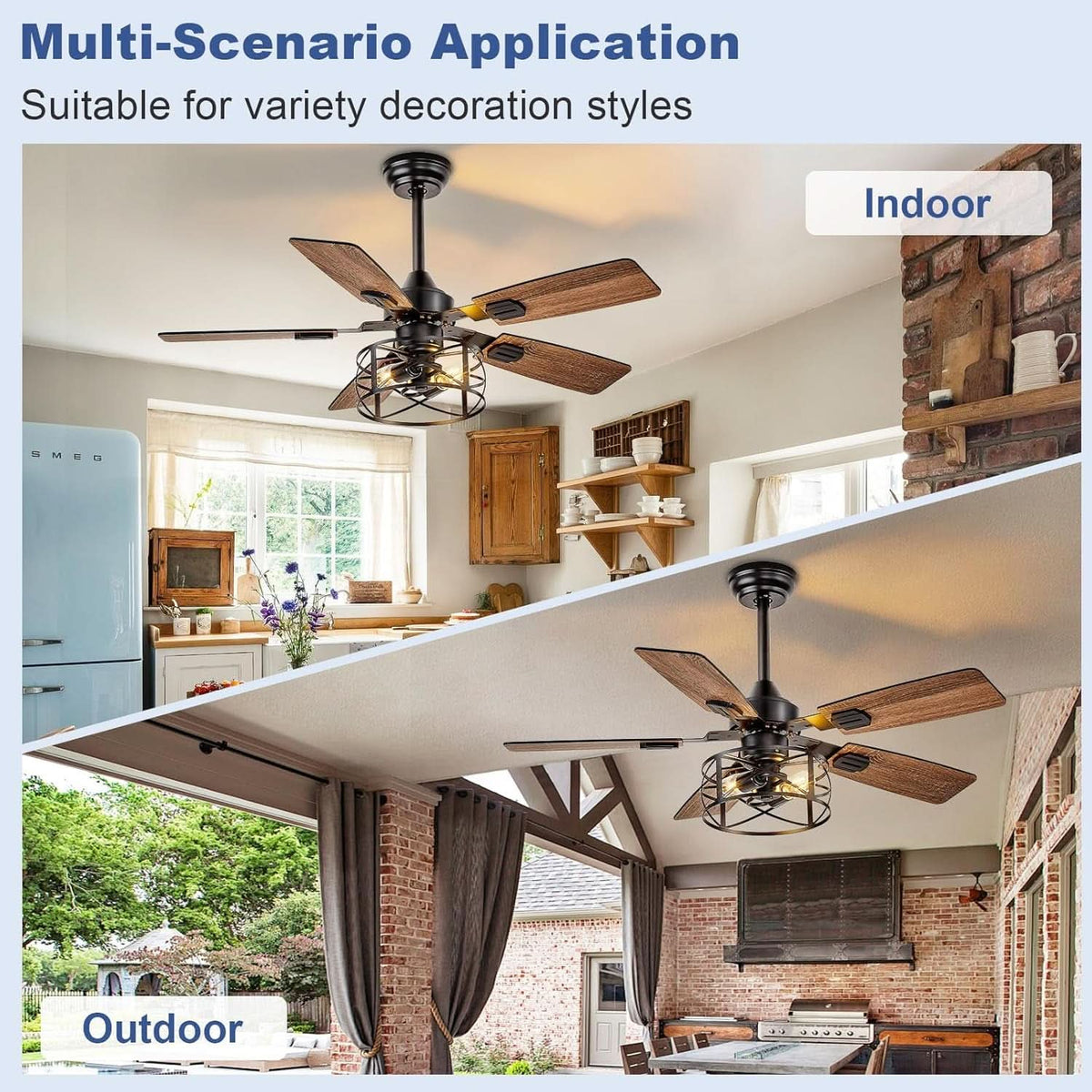 42 Inch Farmhouse Cage Ceiling Fan With Remote E26 Bulbs
