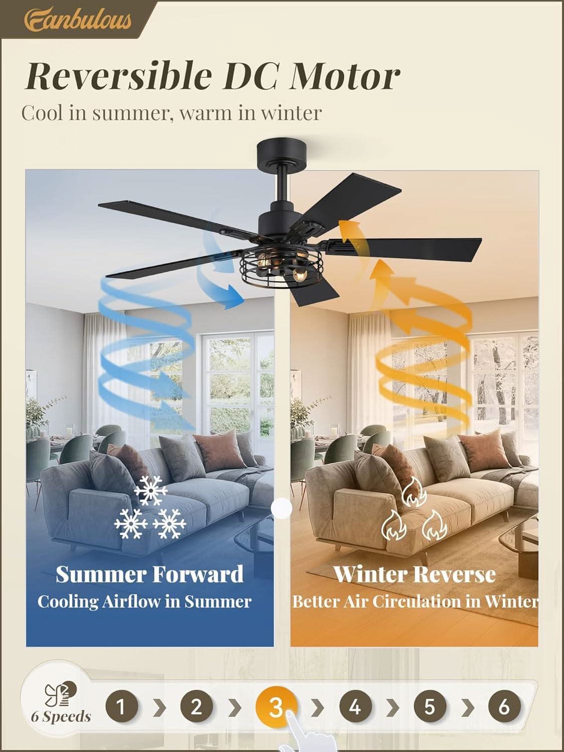 42 Inch Farmhouse Ceiling Fan With Lights Black Cage 2 Pack