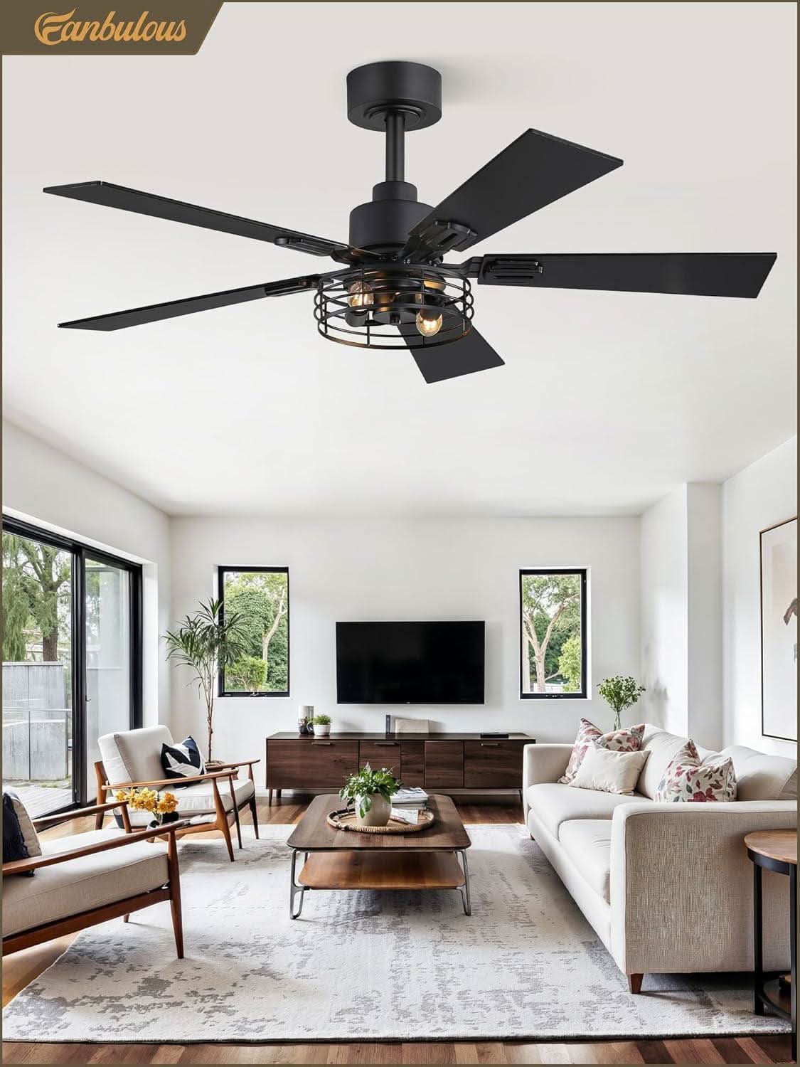 42 Inch Farmhouse Ceiling Fan With Lights Black Cage 2 Pack