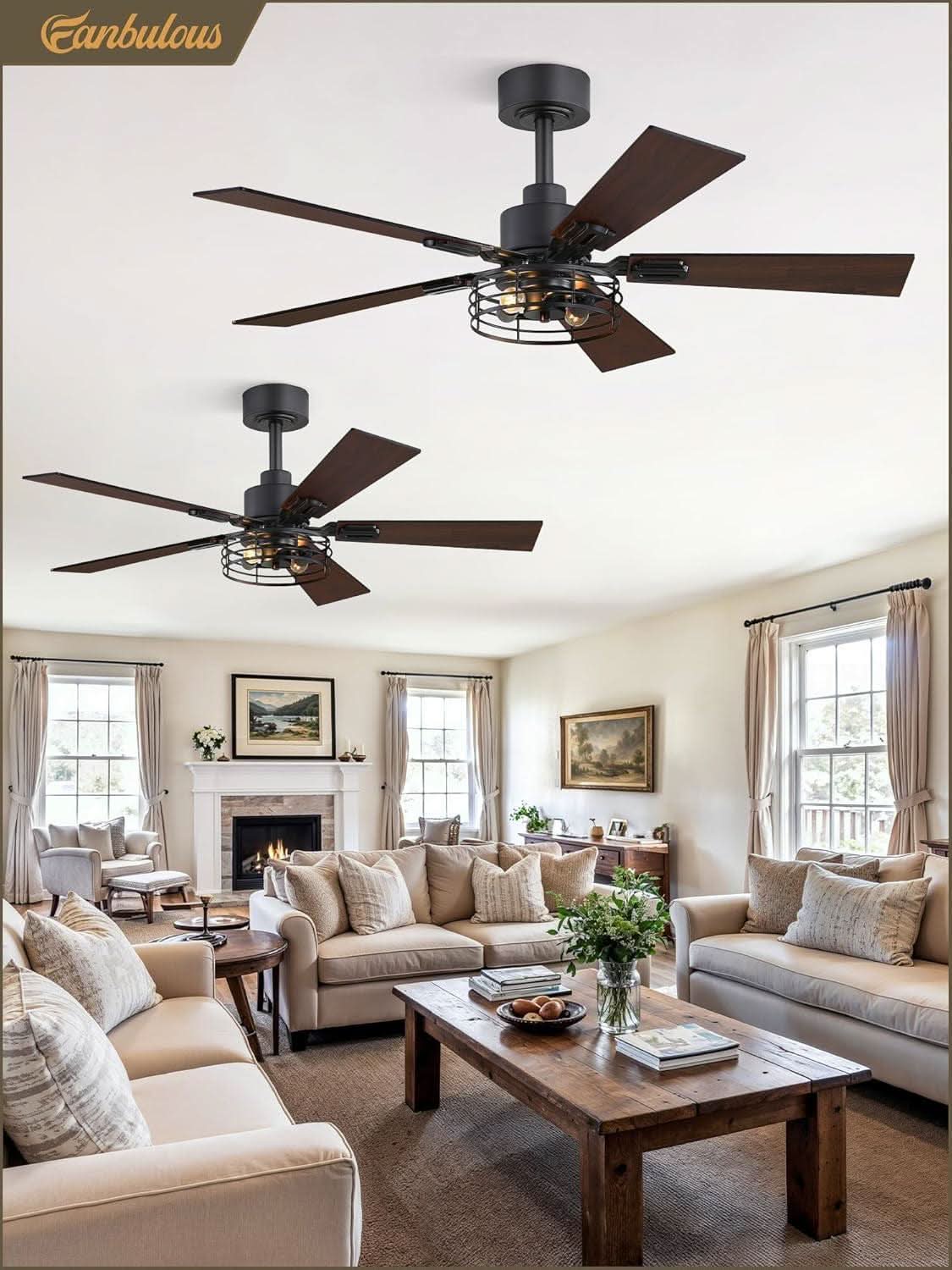 42 Inch Farmhouse Ceiling Fan With Lights Black Cage 2 Pack