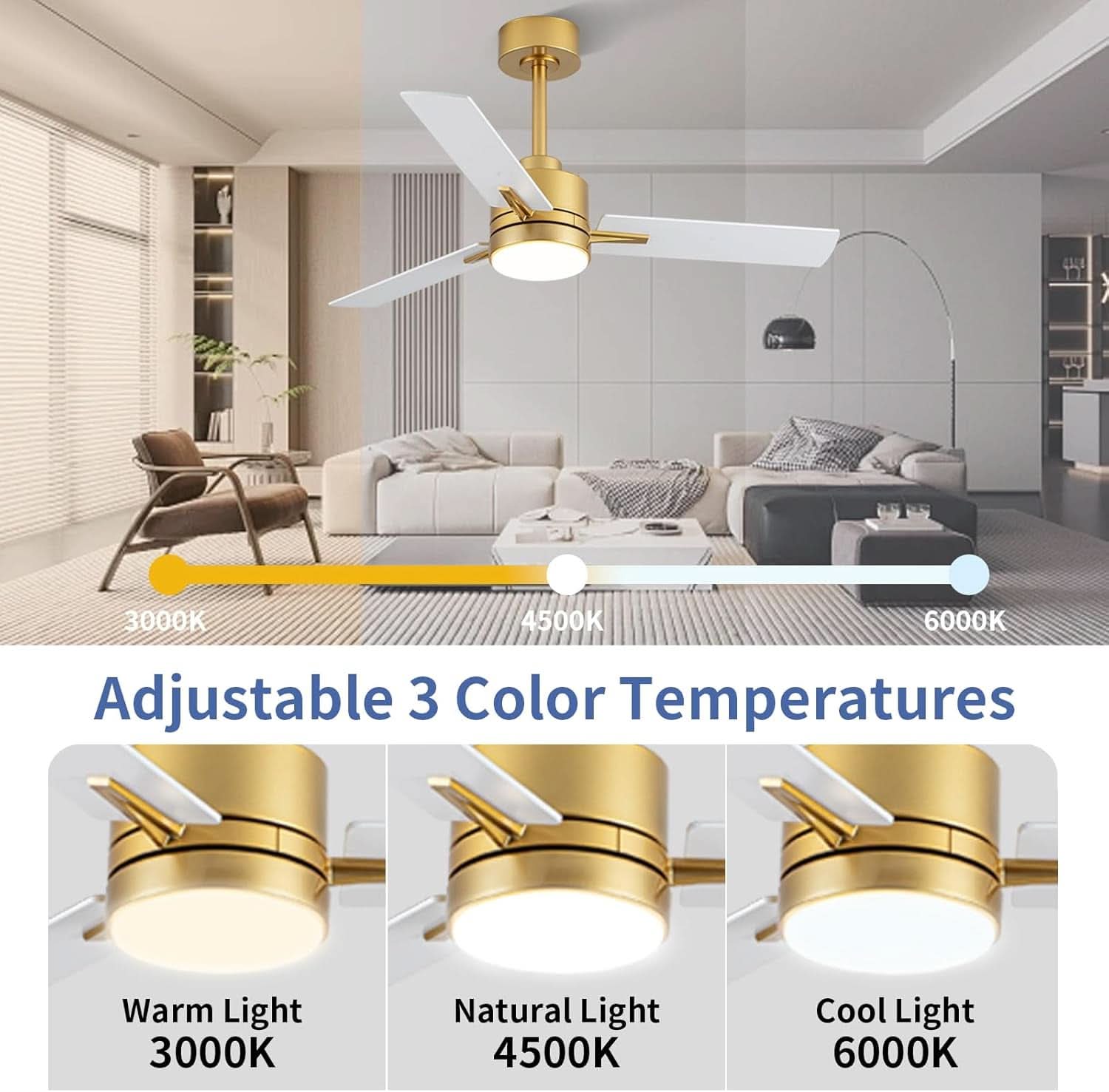42 Inch Gold Ceiling Fan With Integrated LED Lighting