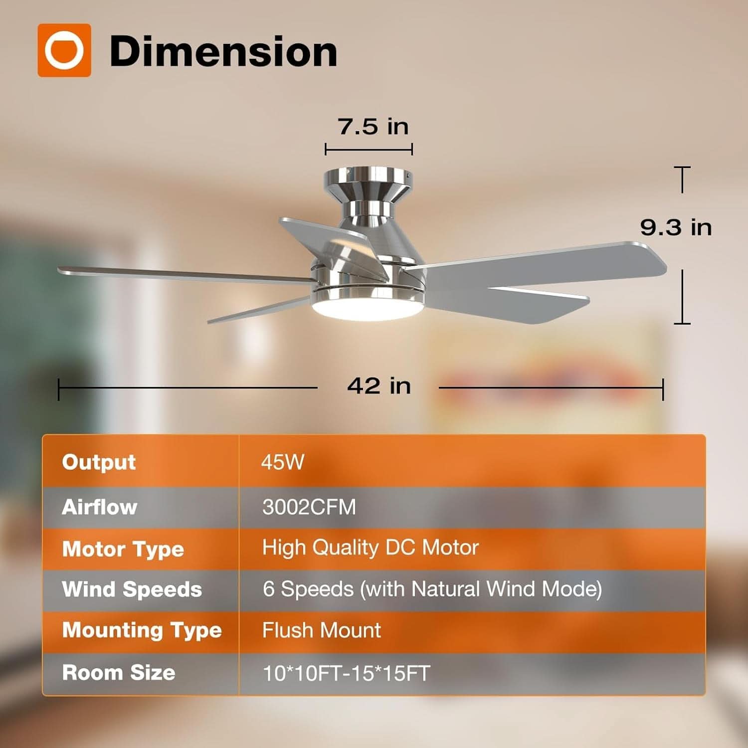 42 Inch Remote Ceiling Fan With Dimmable Light Indoor