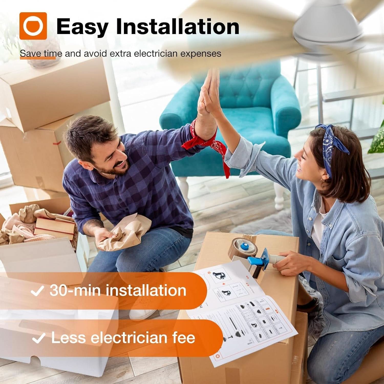 42-Inch Remote-Controlled Ceiling Fan With Lights Indoor