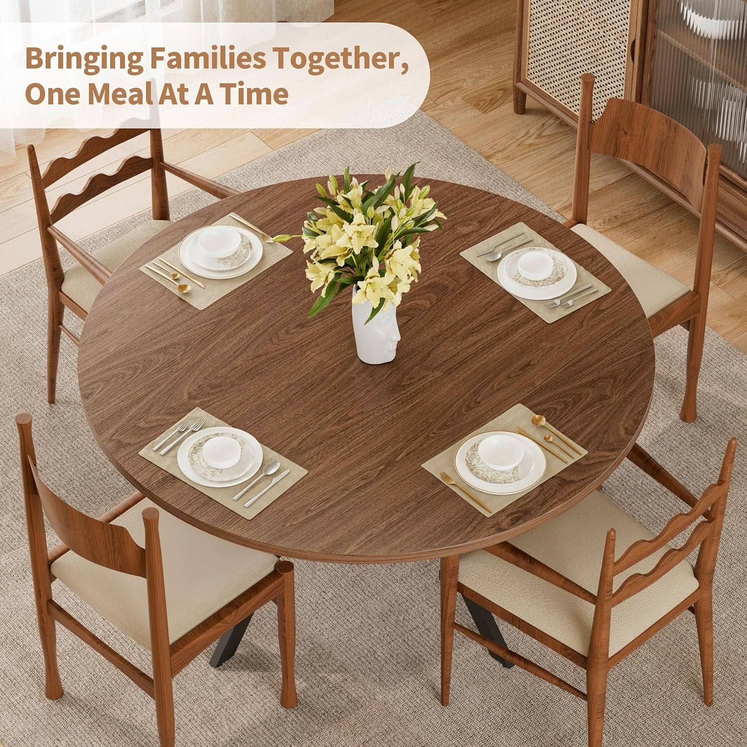 42 Inch Round Dining Table Walnut With Built In Storage