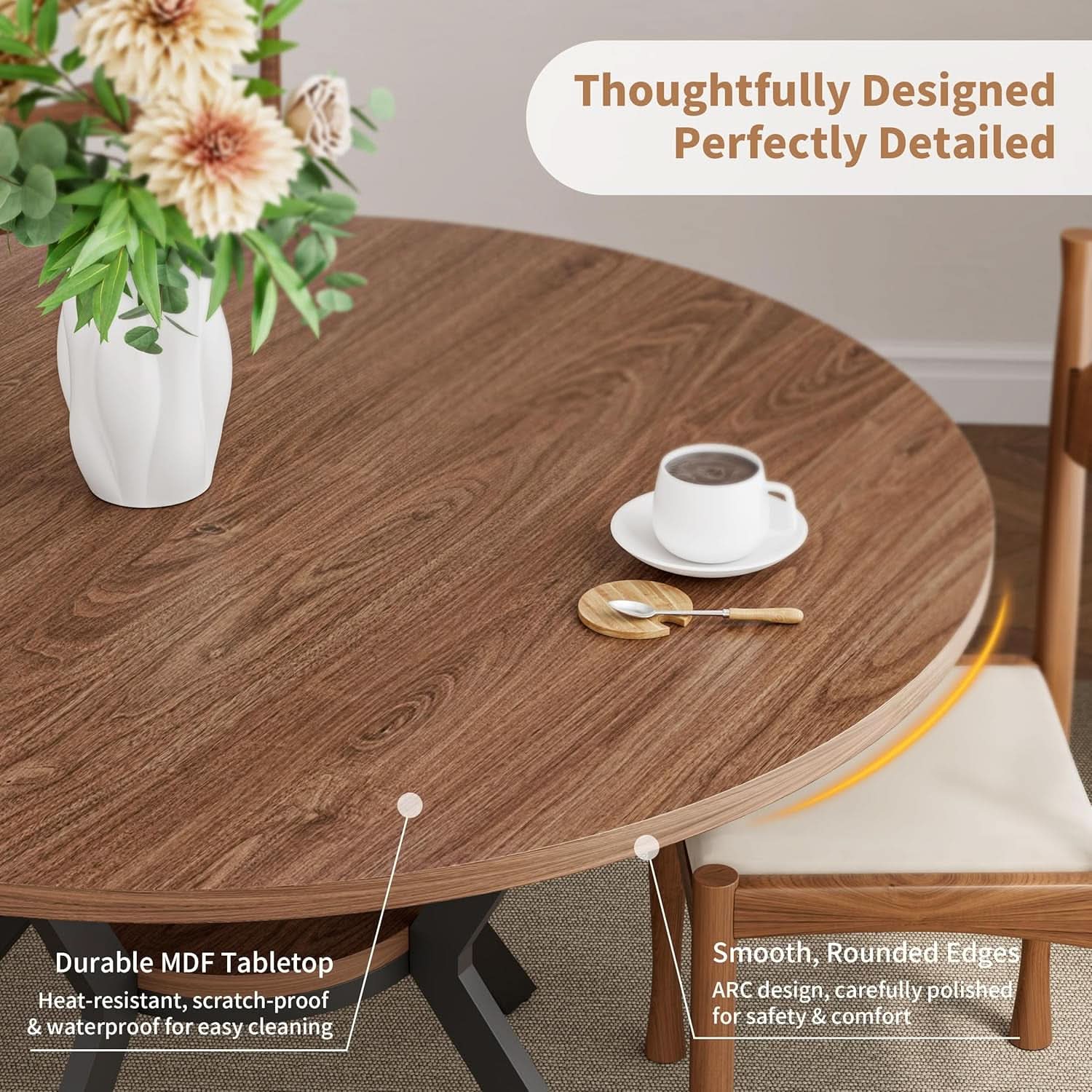 42 Inch Round Dining Table Walnut With Built In Storage