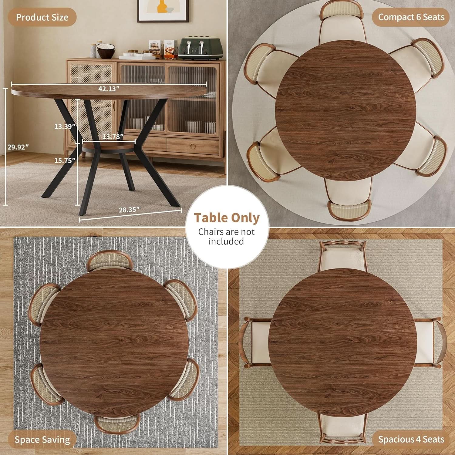 42 Inch Round Dining Table Walnut With Built In Storage