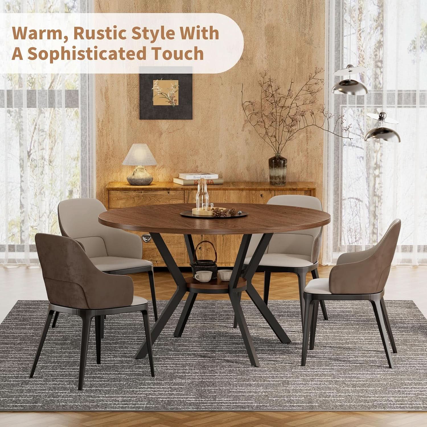 42 Inch Round Dining Table Walnut With Built In Storage