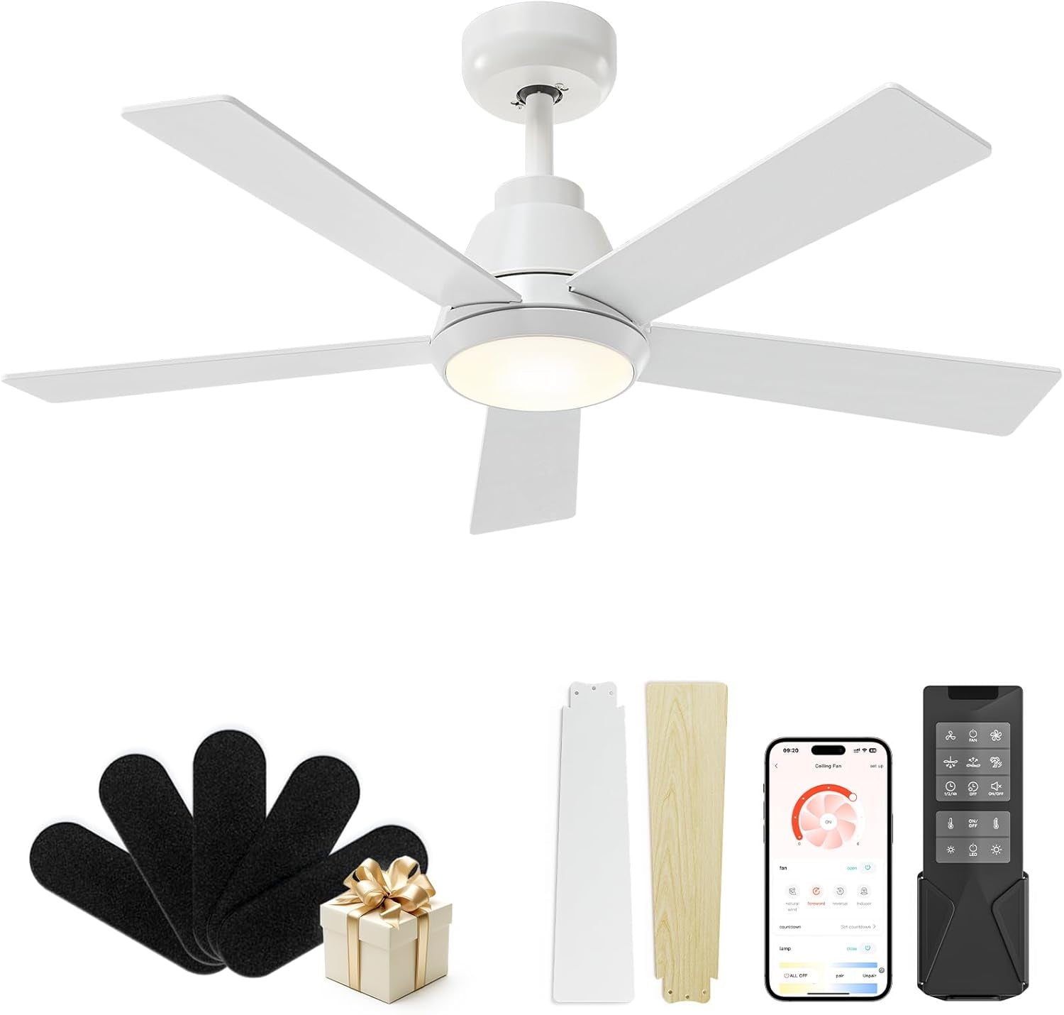 42 Inch White Ceiling Fan With LED Light And App Control