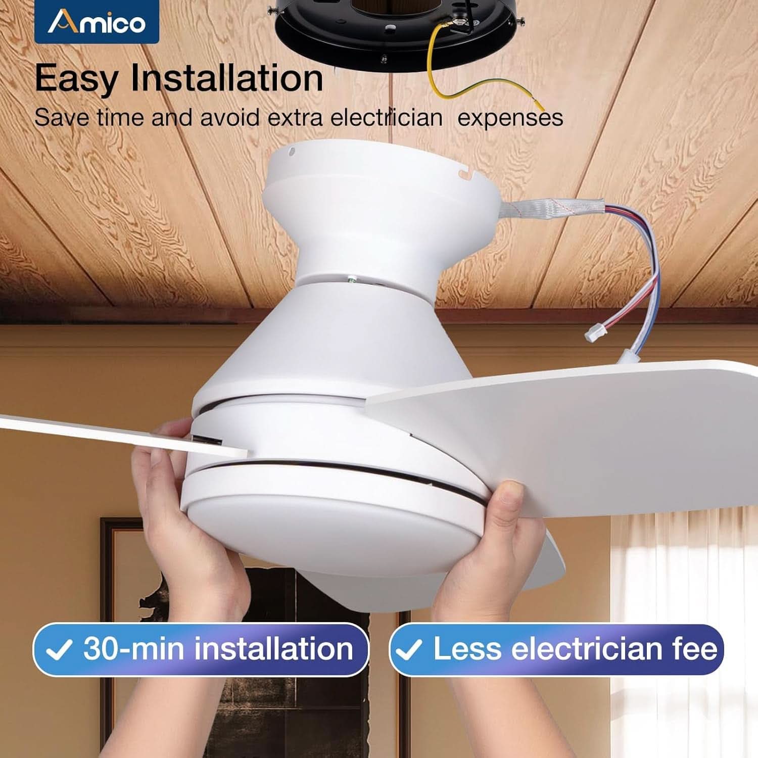 42 Inch White Ceiling Fan With Remote Control And Dimmable Lights